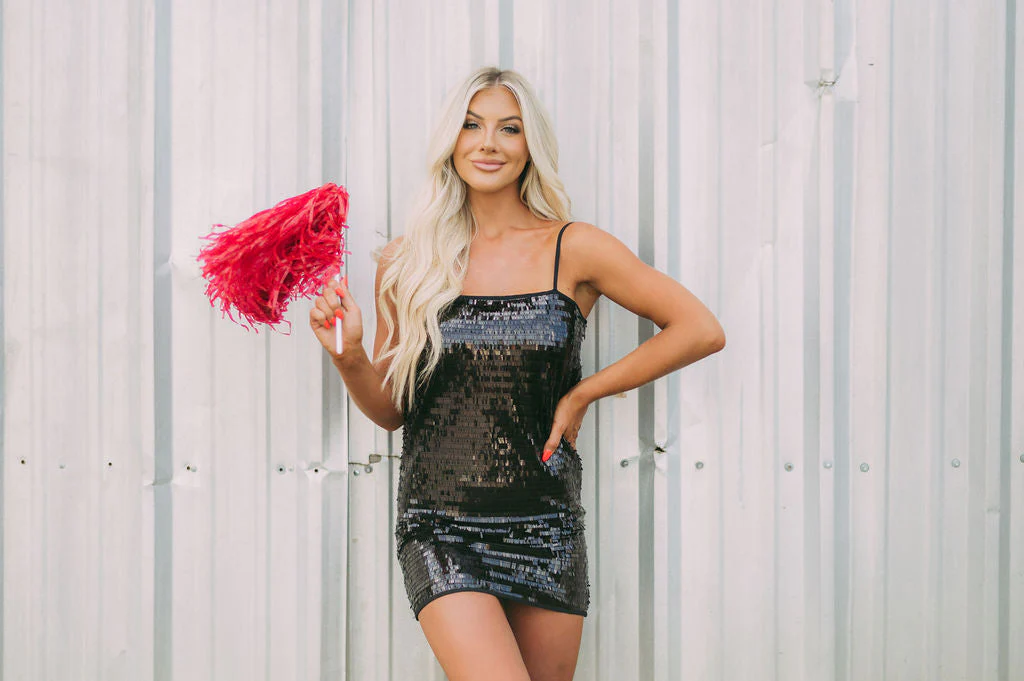 Statement Sequin Mini Dress-Black