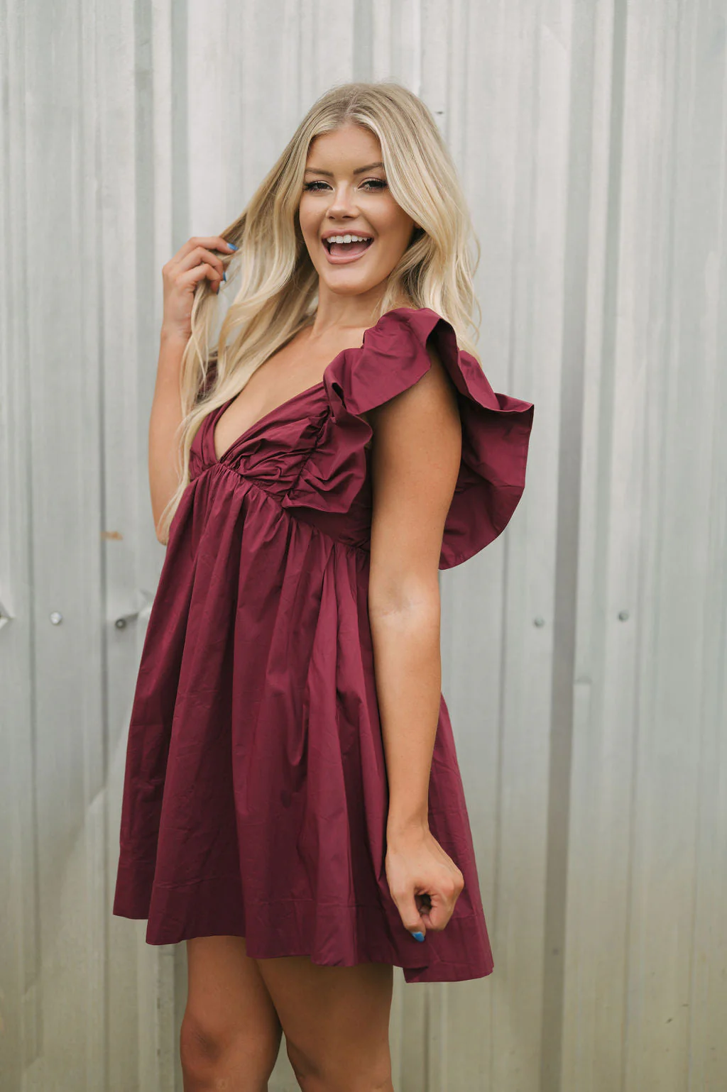 Tie Back Poplin Dress-Maroon