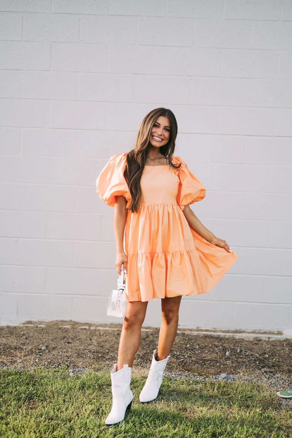 Janie Puff Sleeve Dress-Orange