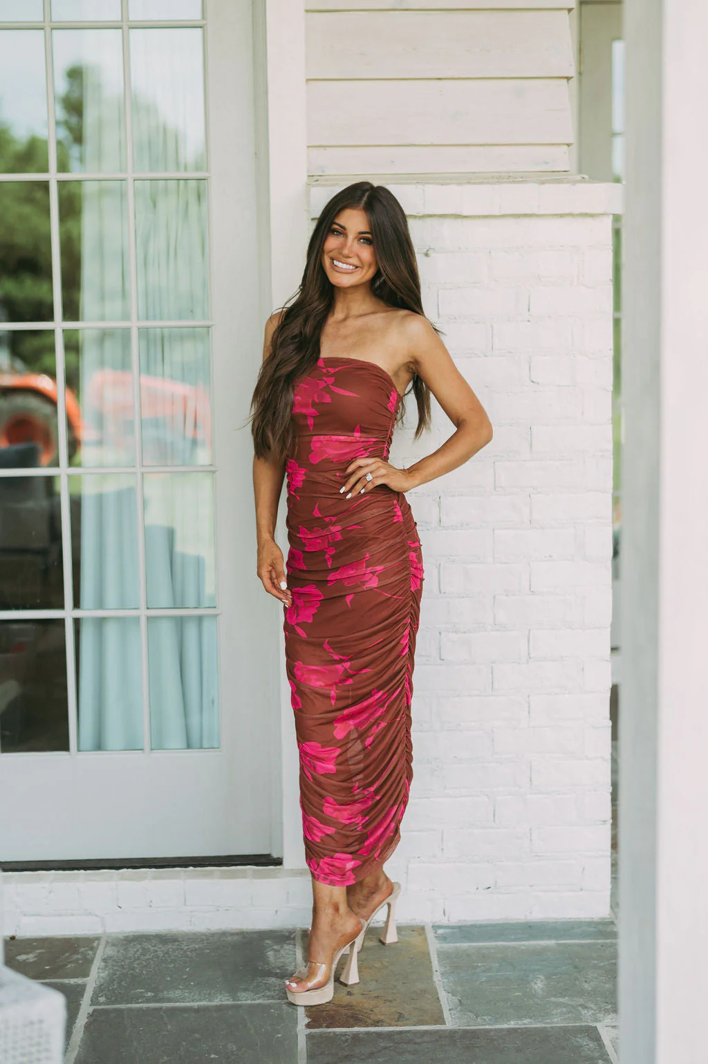 Floral Print Mesh Midi Dress