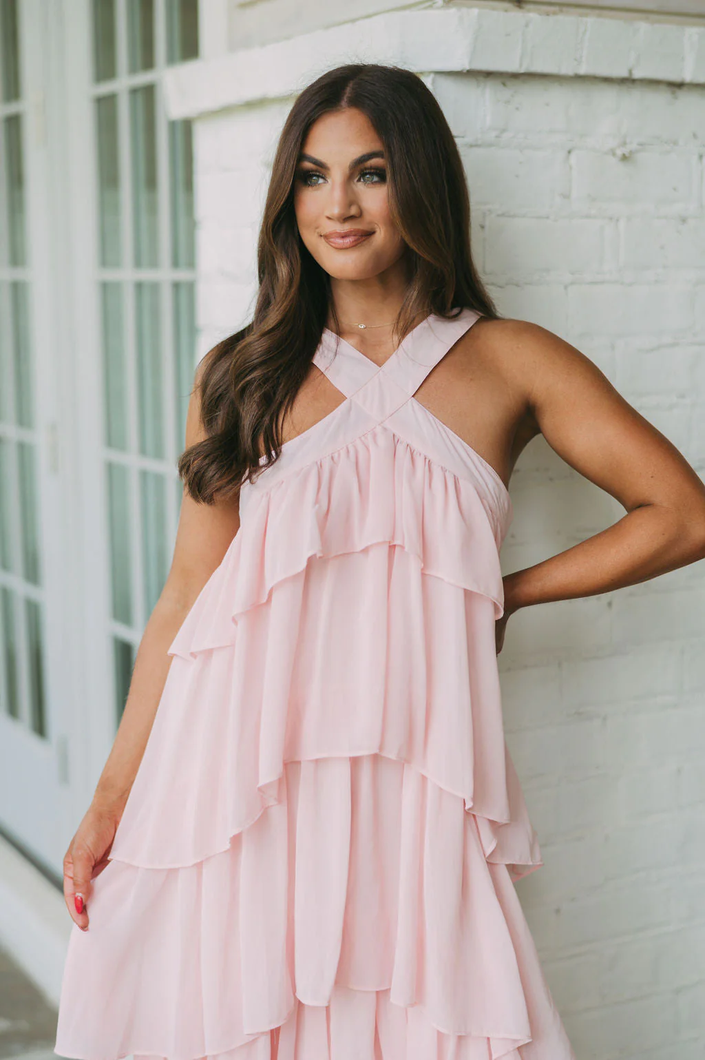 Henley Halter Maxi Dress-Blush