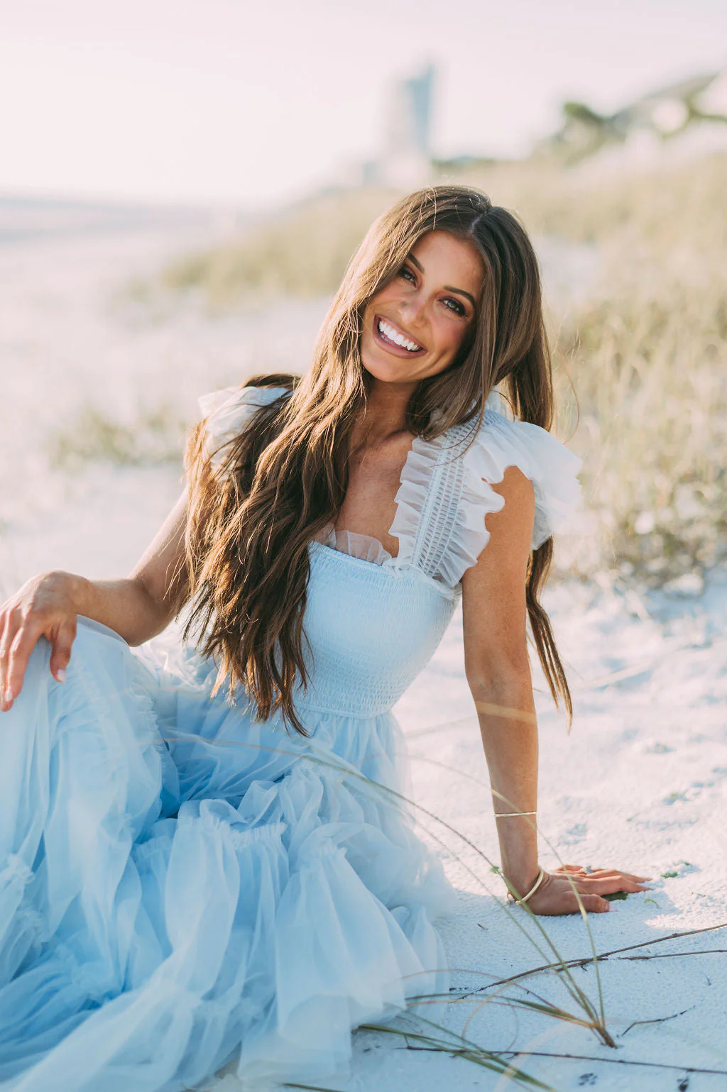 Meleah Tulle Maxi Dress-Light Blue