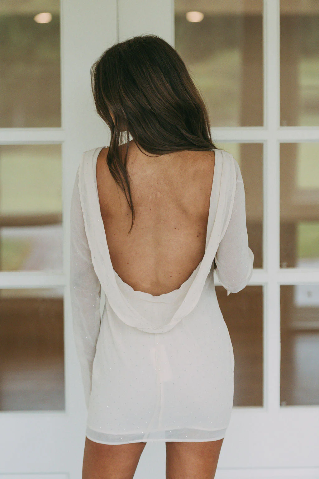 Rhinestone Cowl Back Dress Champagne