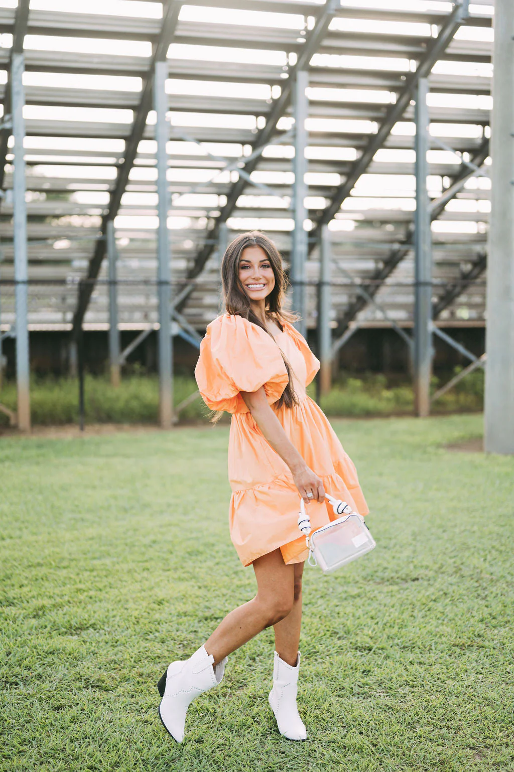 Janie Puff Sleeve Dress-Orange
