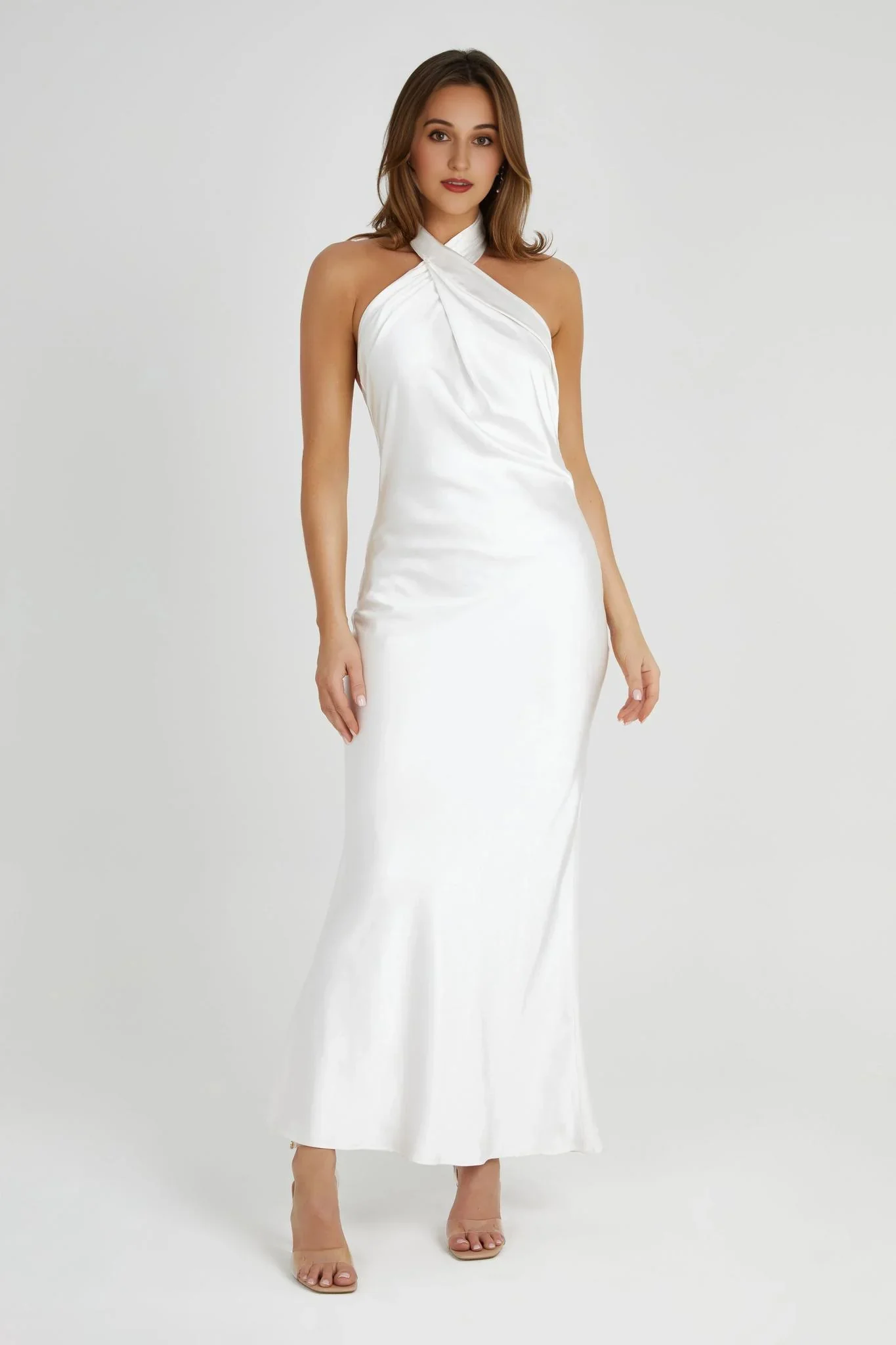 Laura Halter Satin Gown - White