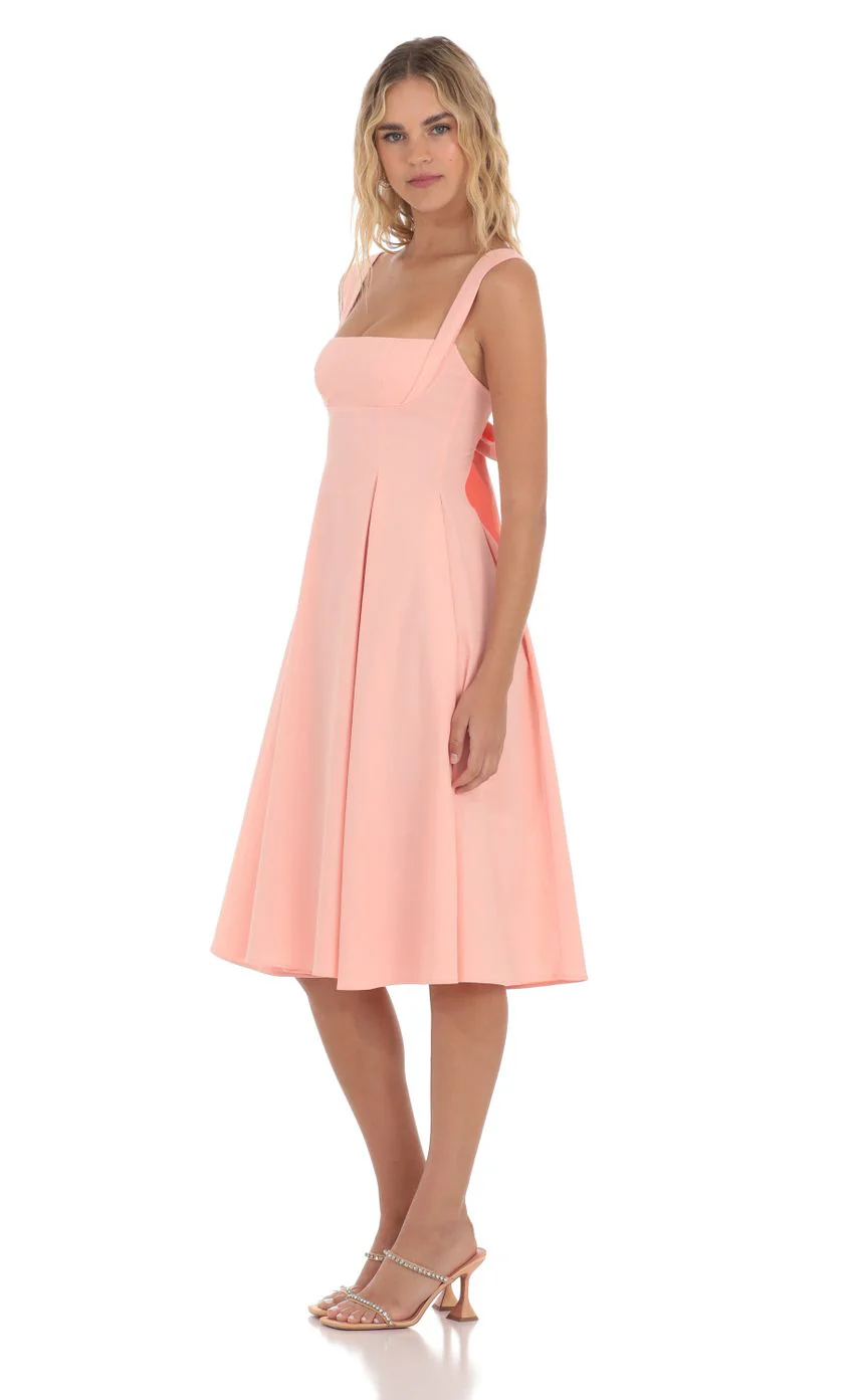 Square Neck Flare Midi Dress in Pink