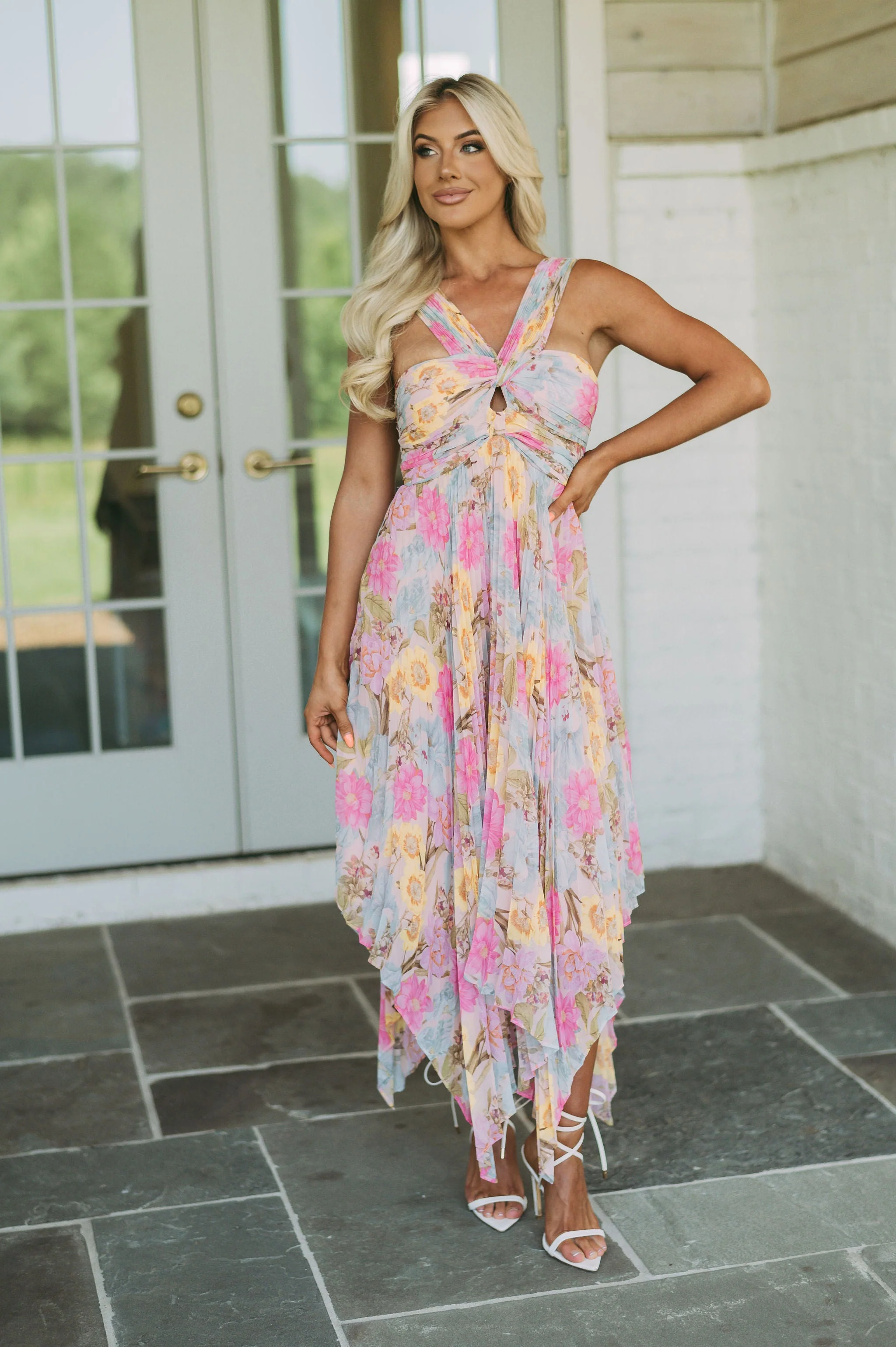 Tahiti Pleated Midi DressPink Mix