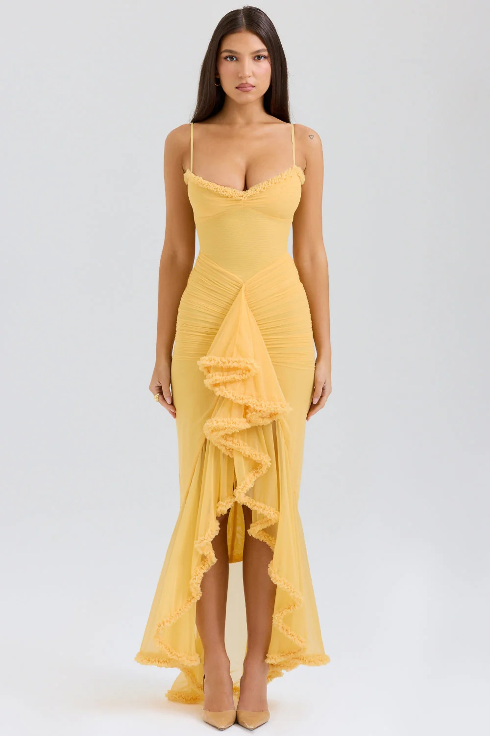 Apricot Ruffled Front Gown