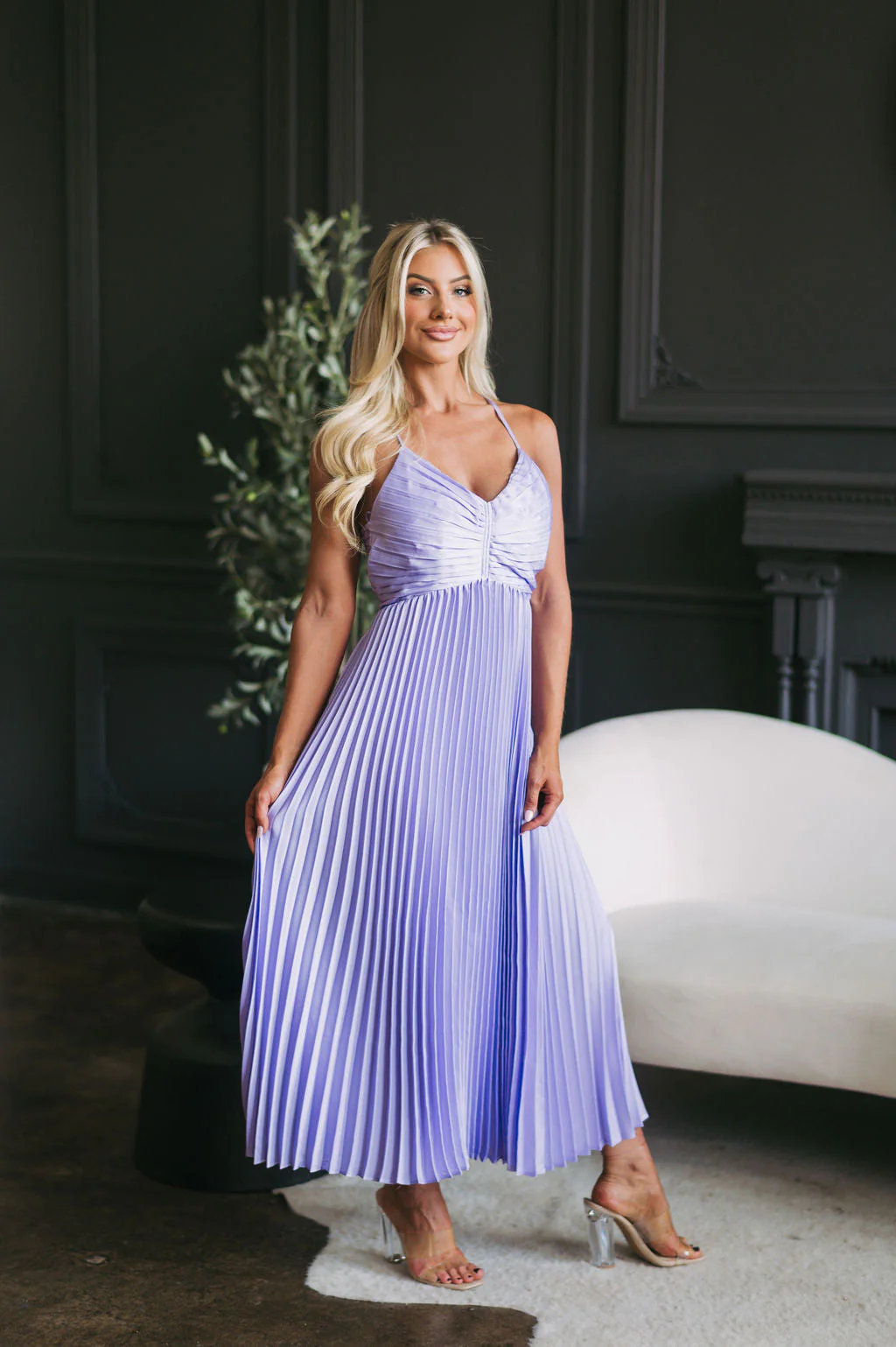 Jenessa Pleated Midi Dress Lilac