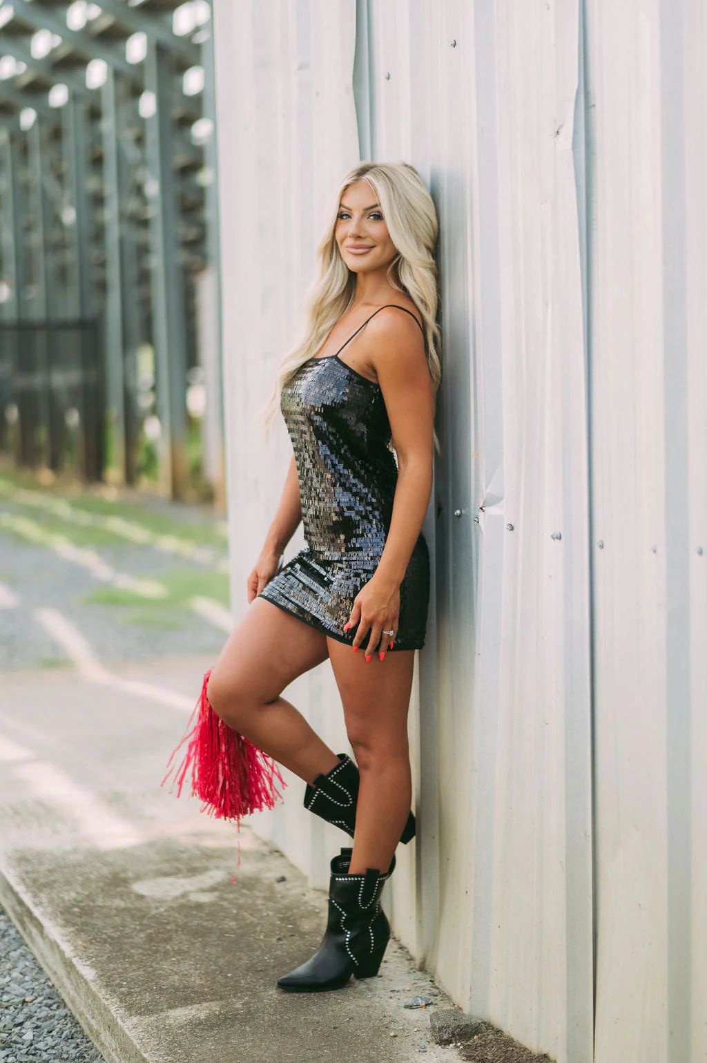 Statement Sequin Mini Dress-Black