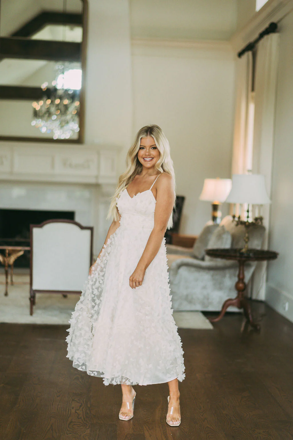 Butterfly Mesh Maxi Dress-Cream