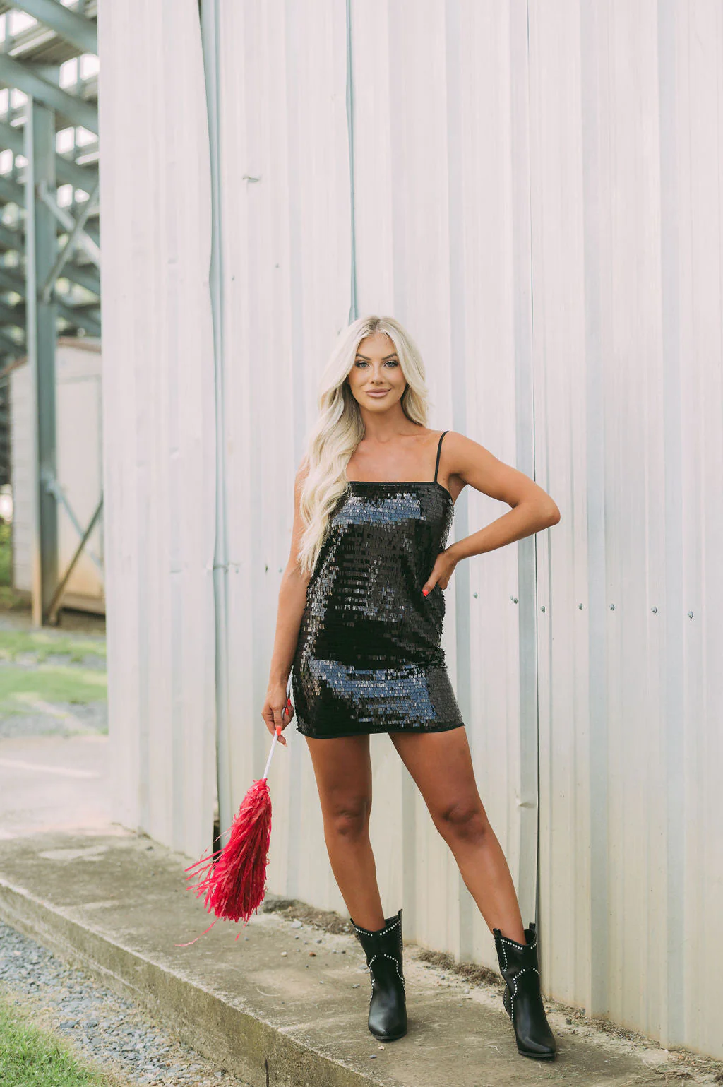 Statement Sequin Mini Dress-Black