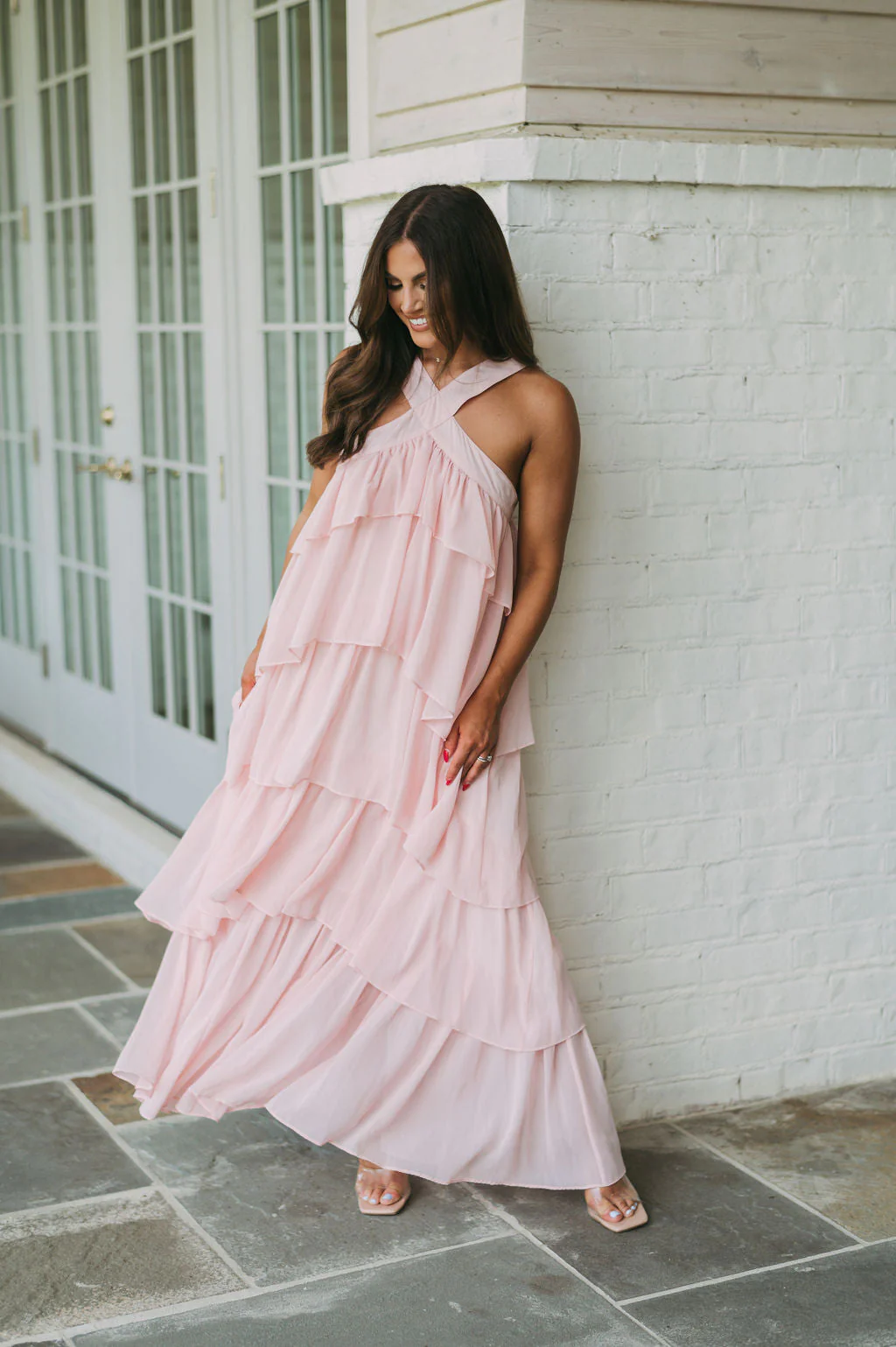 Henley Halter Maxi Dress-Blush