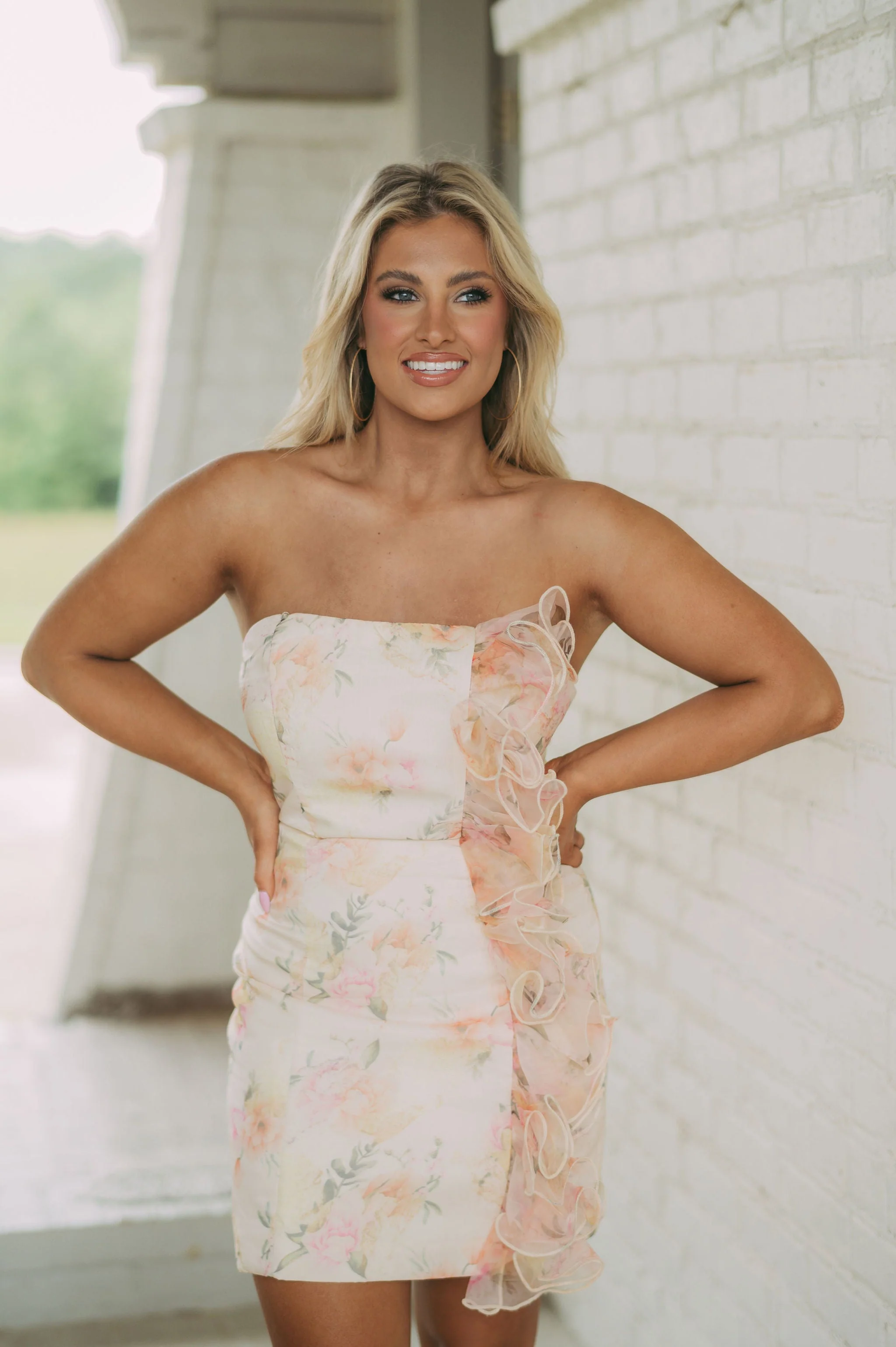 Strapless Organza Ruffle DressIvory Mix