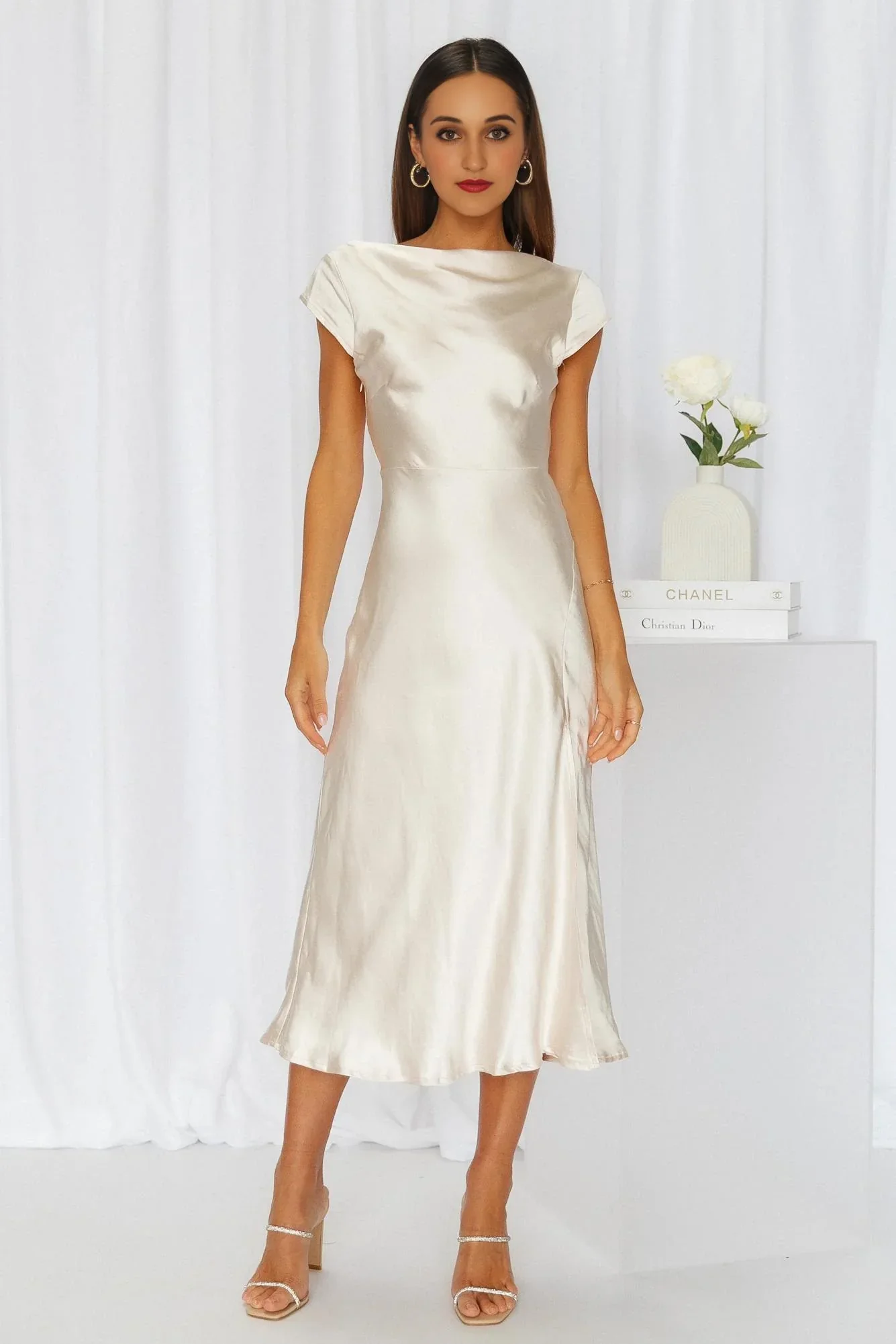 Get In Formation Satin Midi Dress Champagne