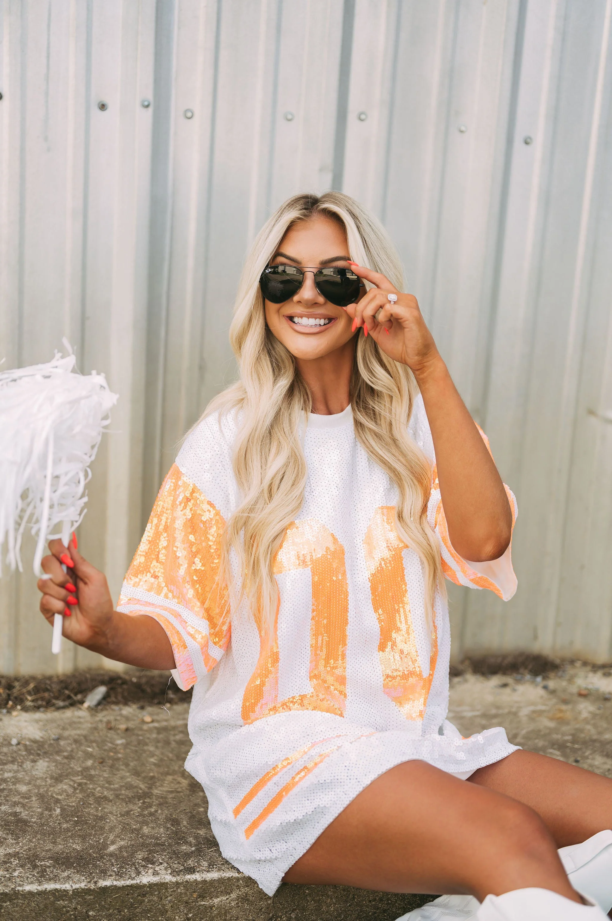 Orange/White Sequin Jersey Dress