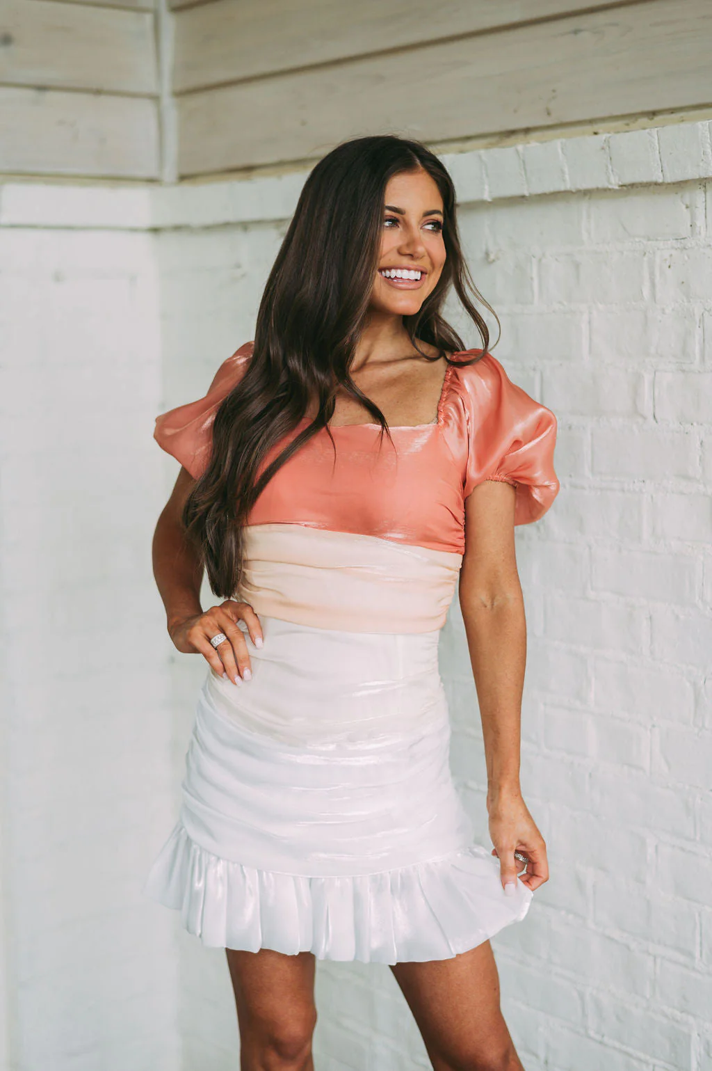 Just Peachy Ruched Dress