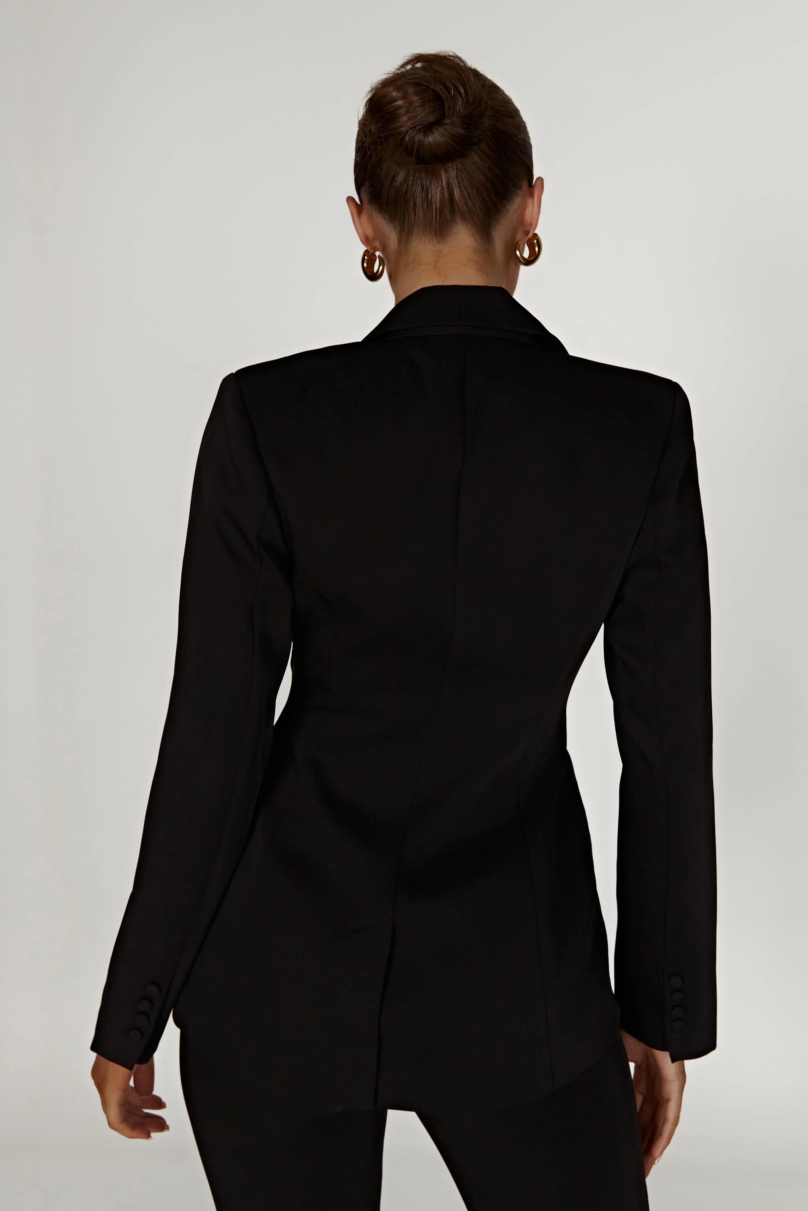 Helda Fitted Cinched Waist Blazer - Black