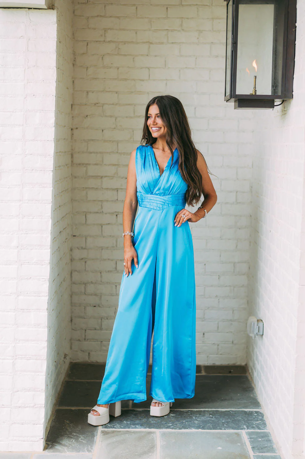 Satin V-Neck Jumpsuit