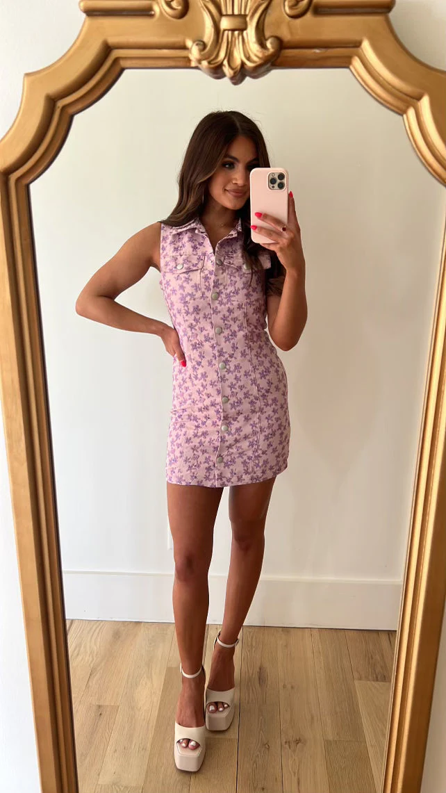 Sleeveless Floral Printed Button Down Dress//PETITE