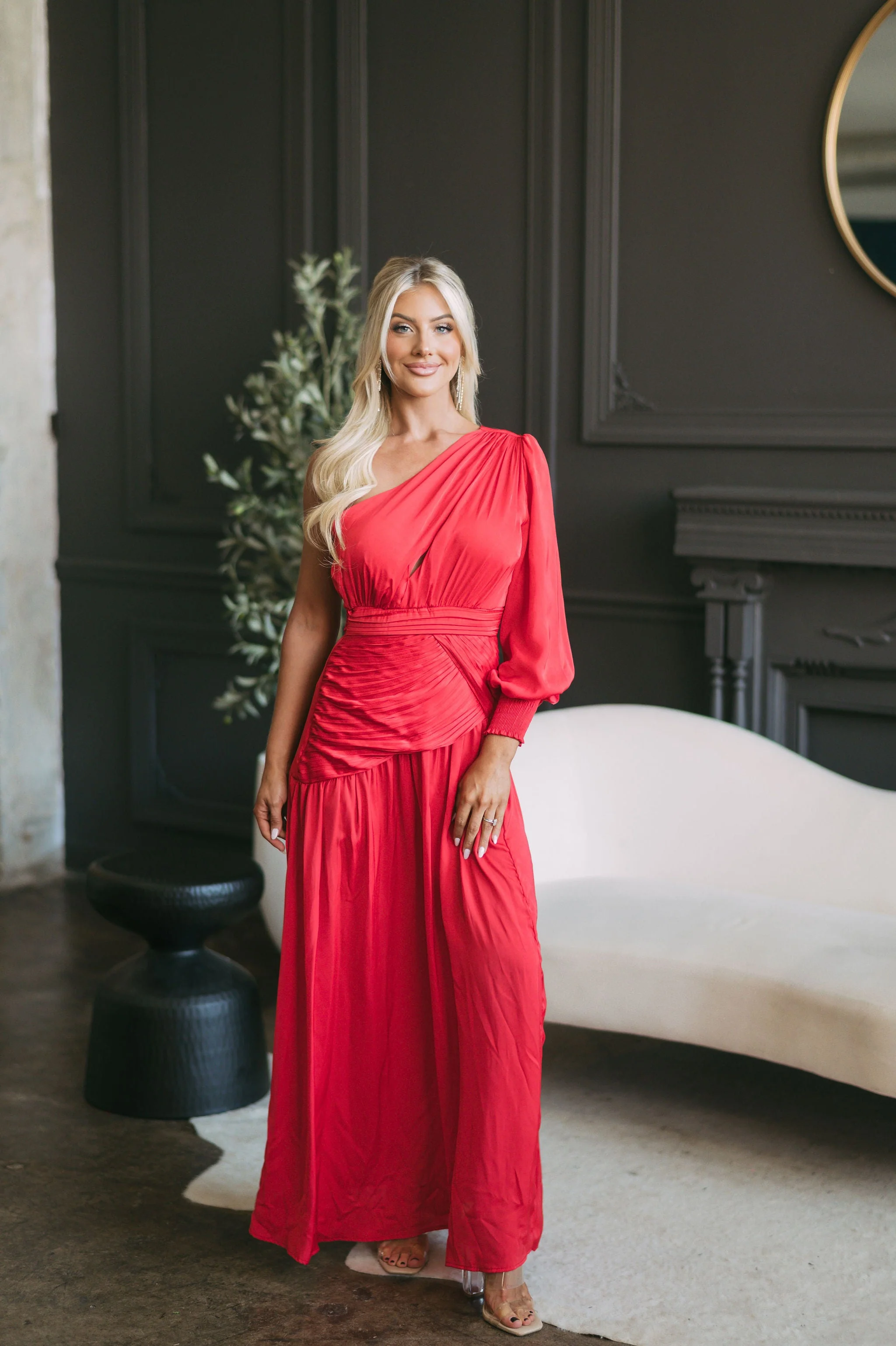 One Shoulder Pleated Maxi Dress