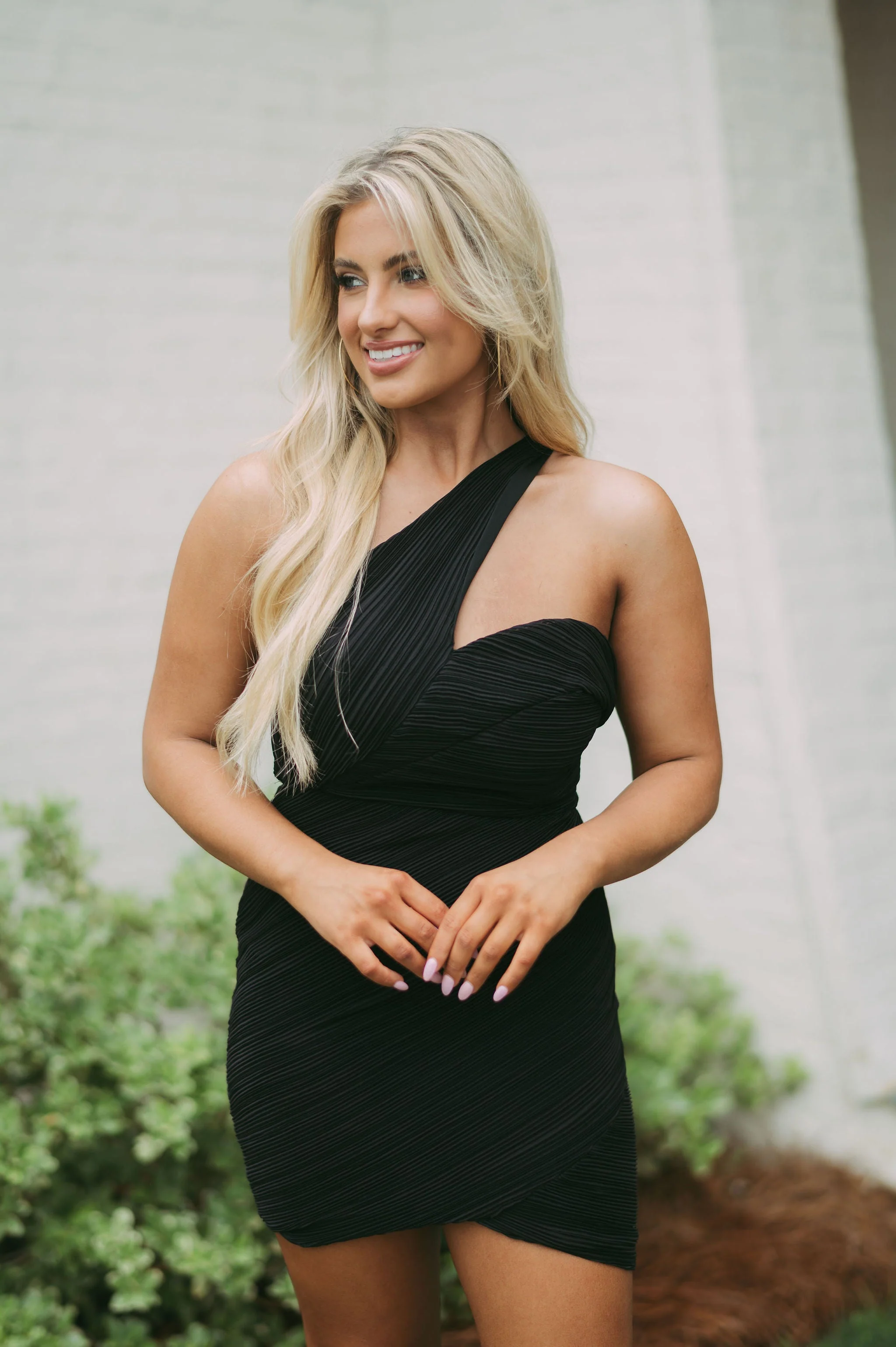 One Shoulder Texture DressBlack// PETITE