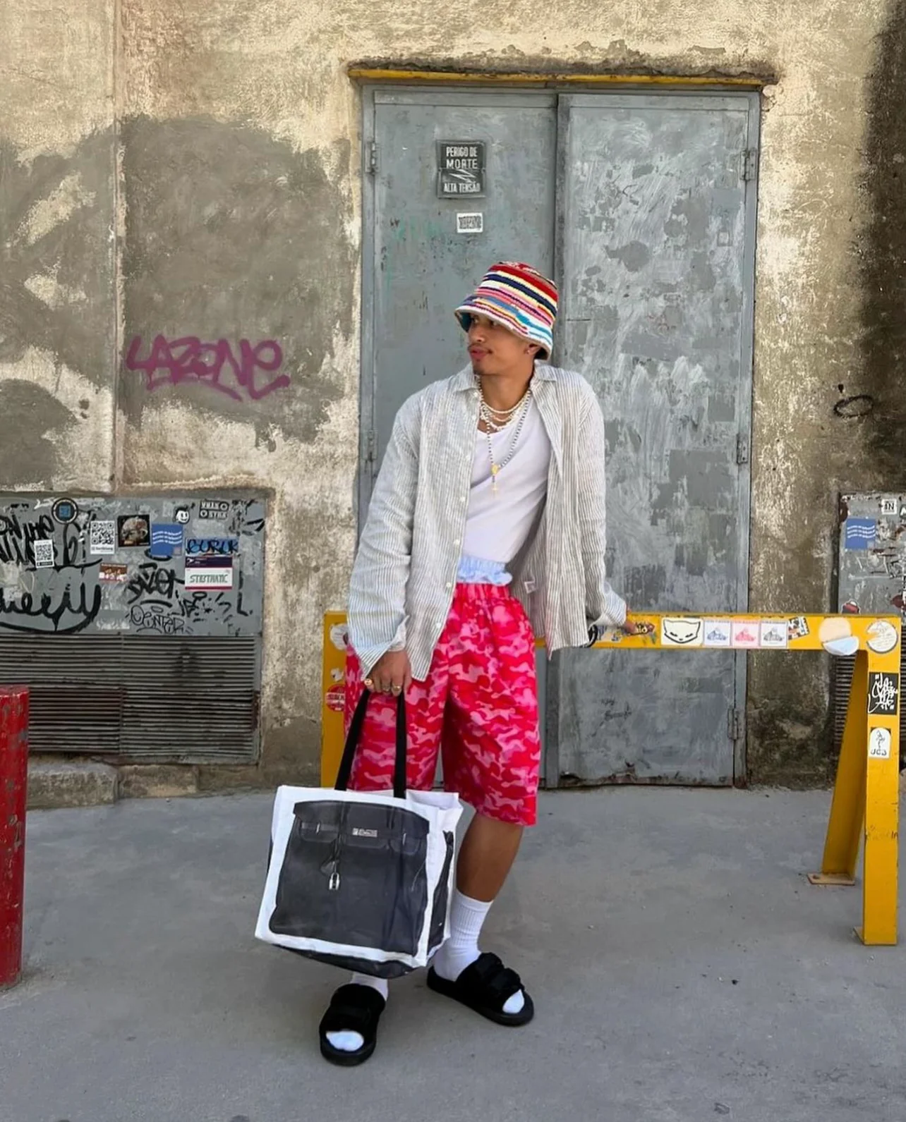 GroceryBags Creative Parody Platinum Bag Print Woven Bag Fire Over The Net Birkin Fitness Casual Bag