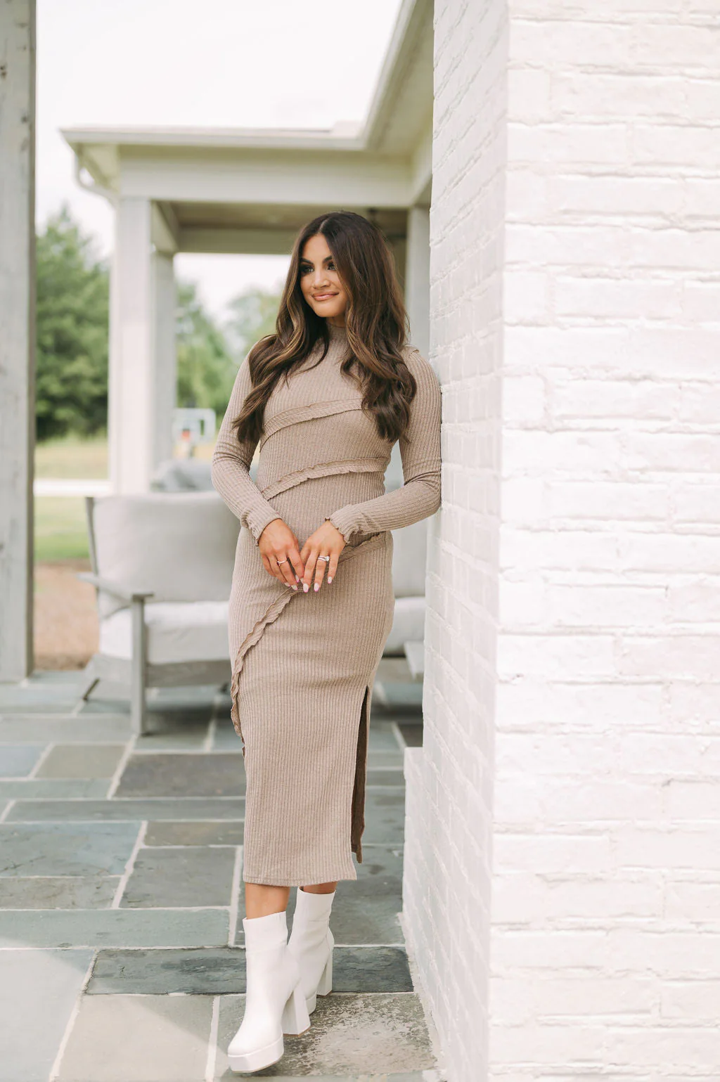 Side Slit Sweater Dress Mocha