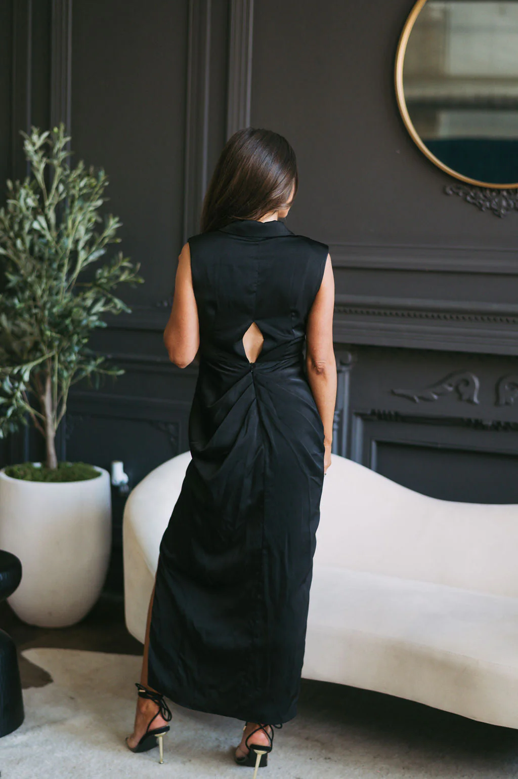 Collared Sleeveless Midi Dress-Black