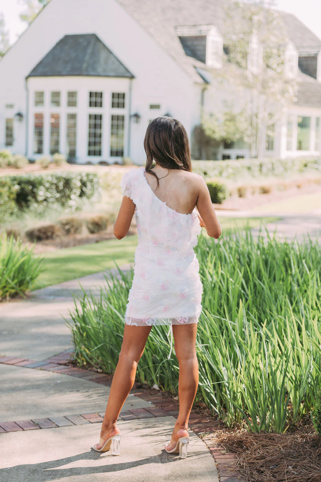 Ruched Mesh Floral Dress