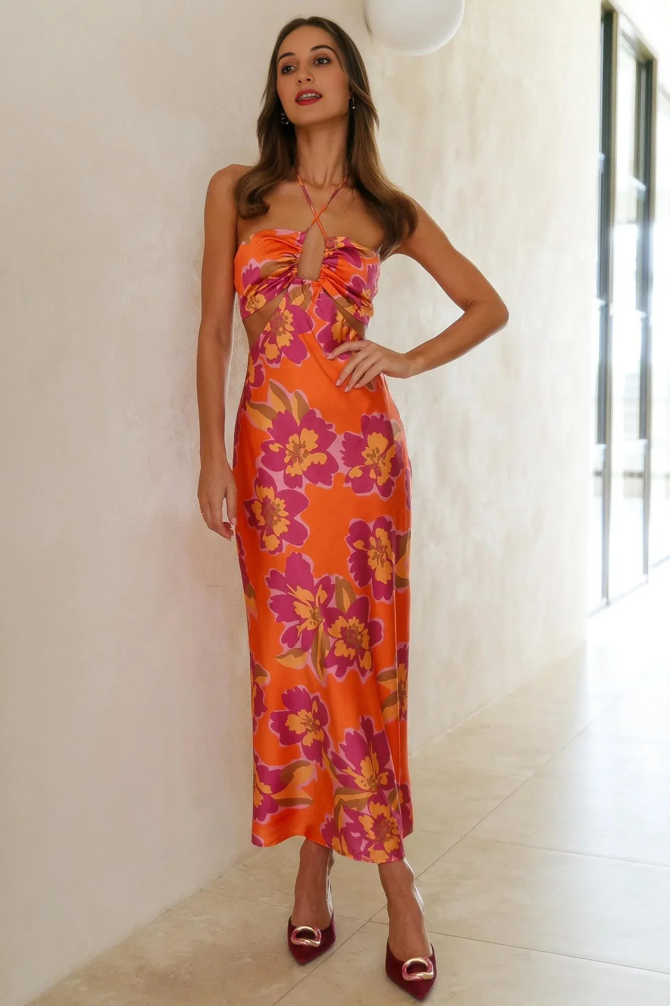 Orchid Midi Slip Dress Orange