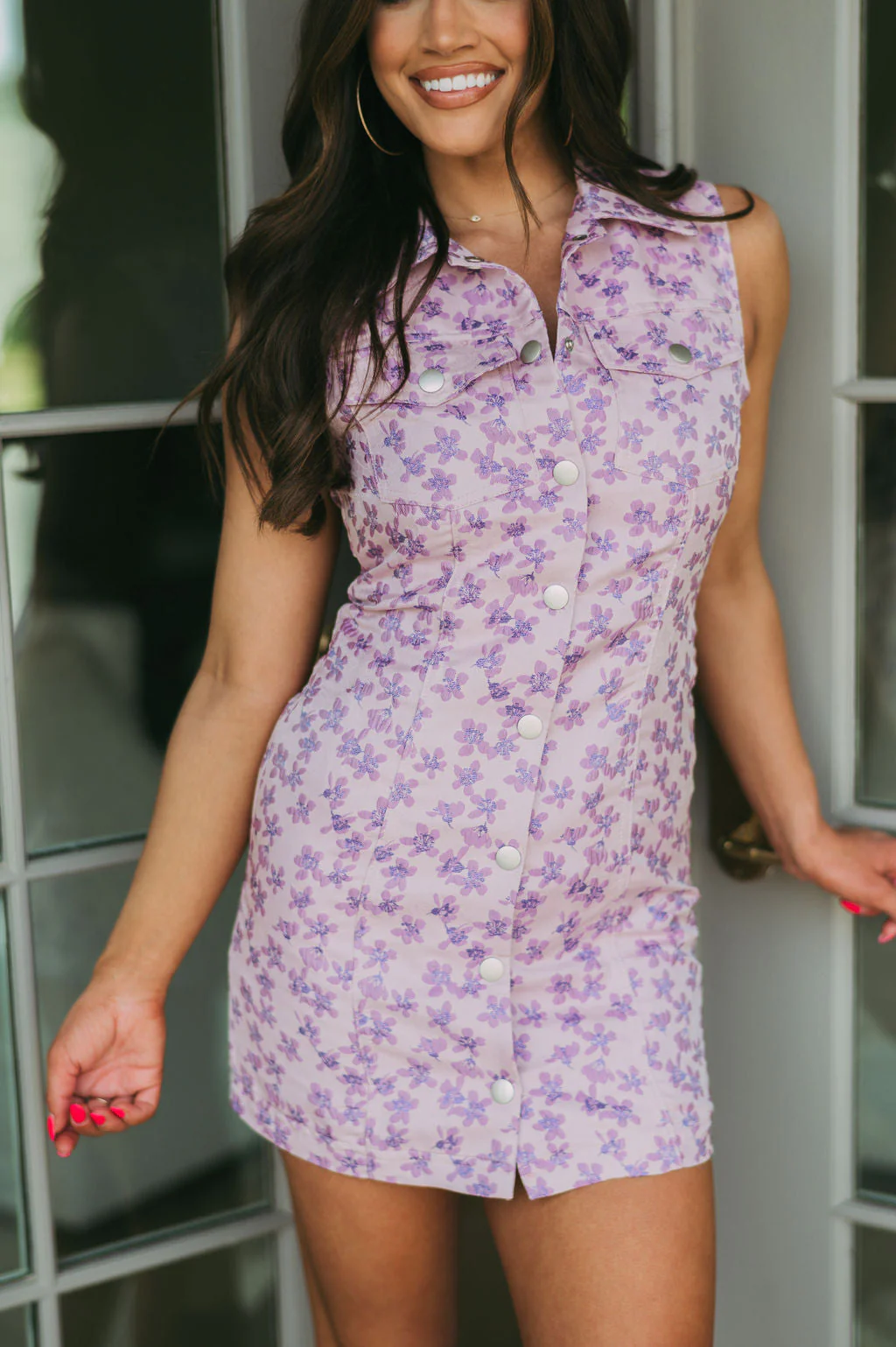 Sleeveless Floral Printed Button Down Dress//PETITE