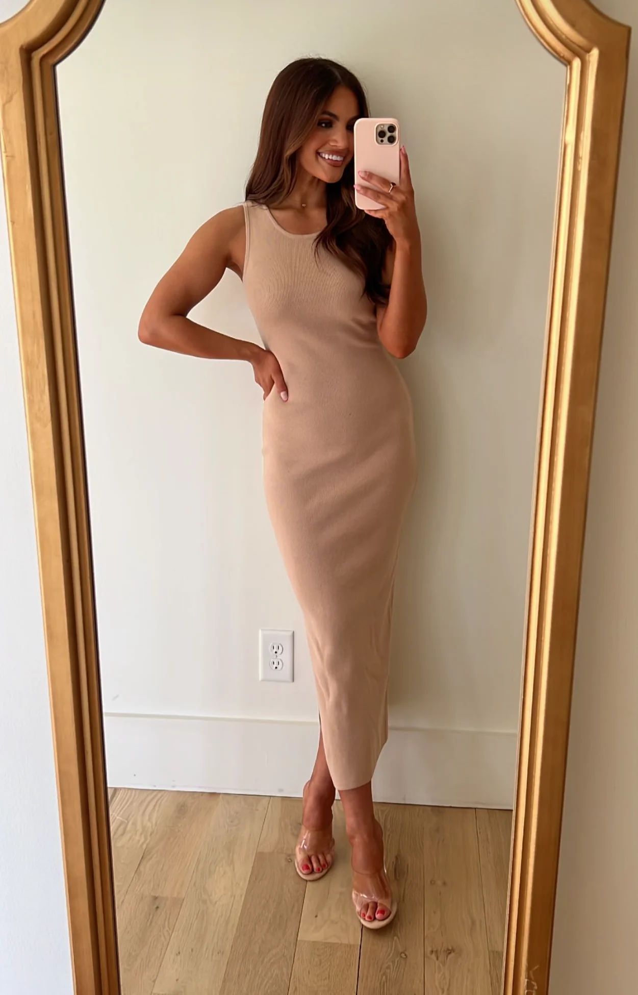 Side Slit Midi Dress Beige