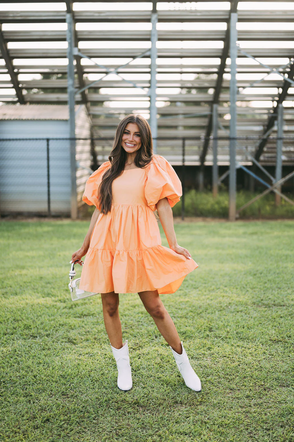Janie Puff Sleeve Dress-Orange