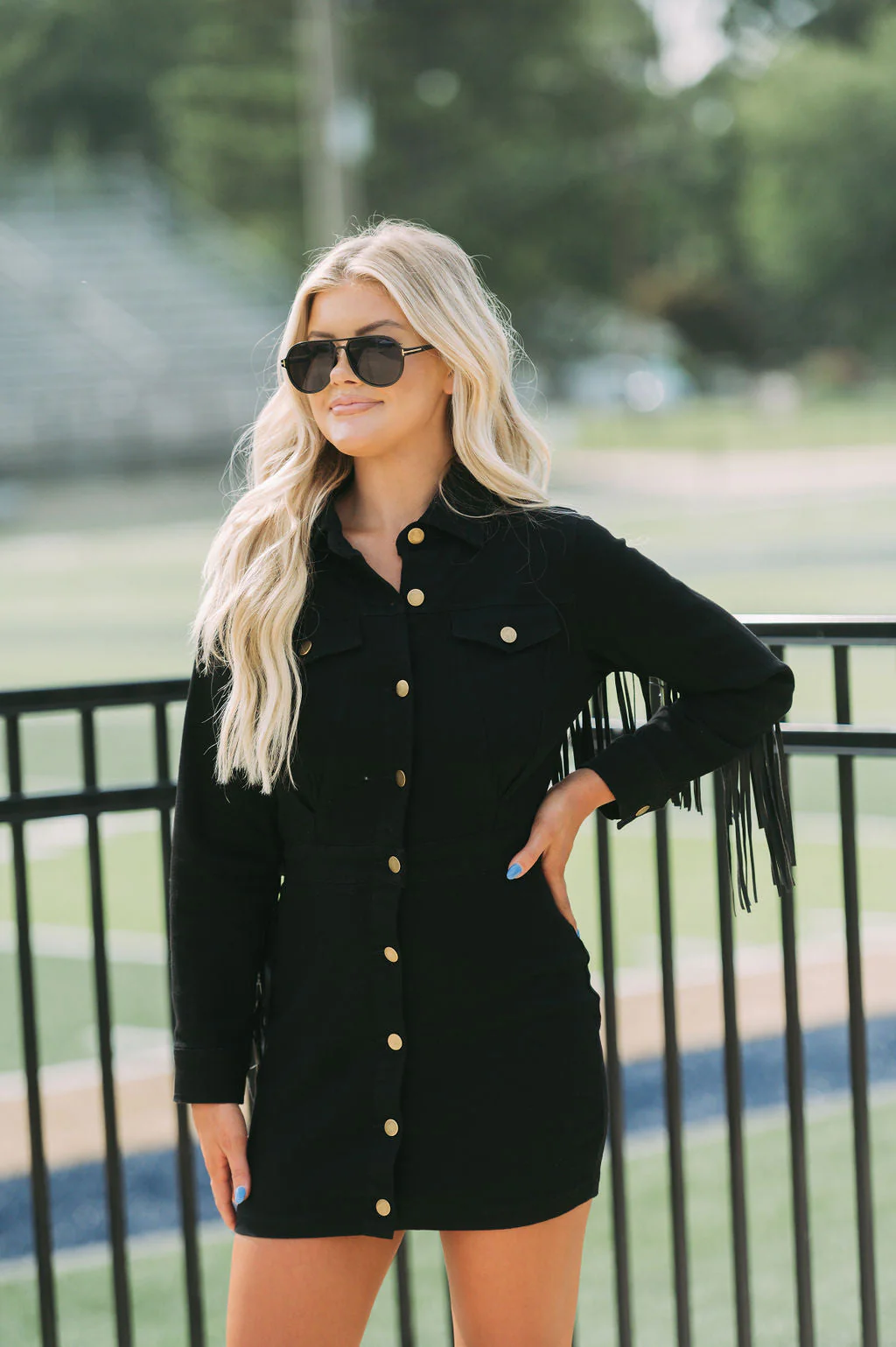 Denim Fringe Dress Black