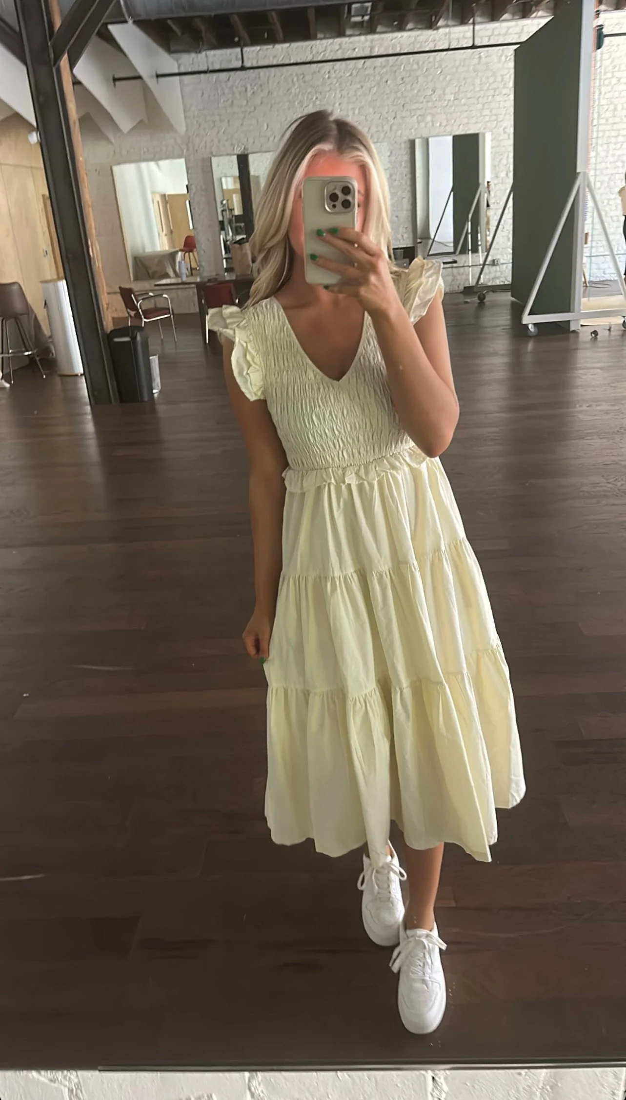 Smocked Tiered Midi Dress-Cream