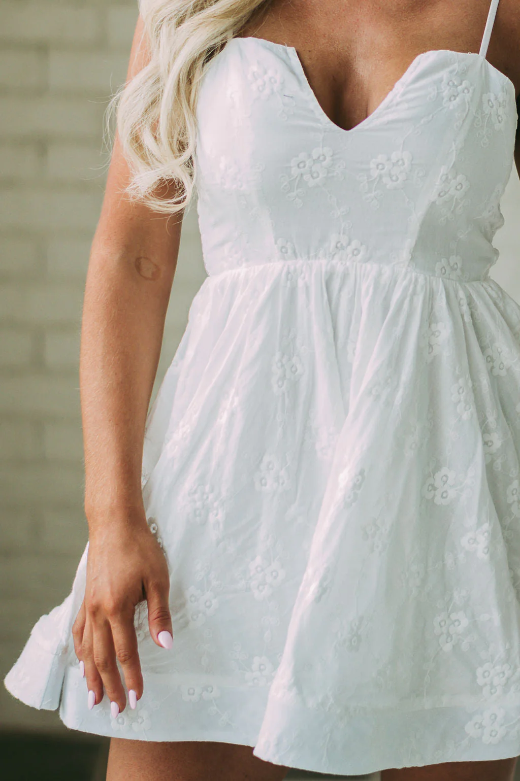 Floral Embroidered Sun Dress-White