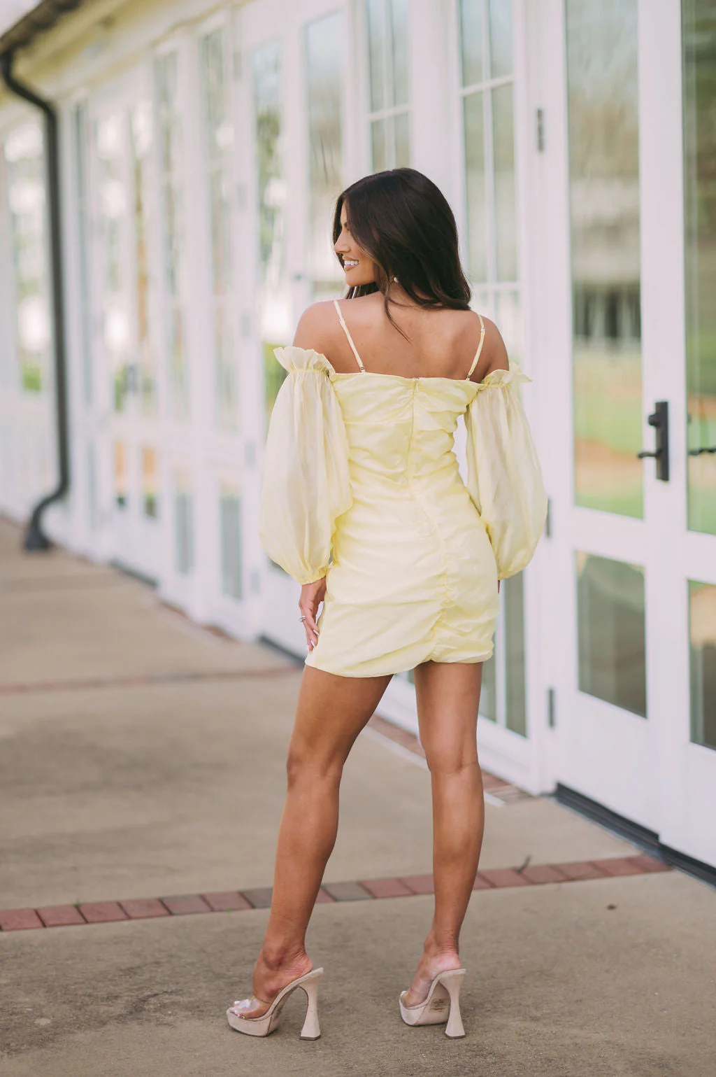 Claire OTS Ruched DressLemon