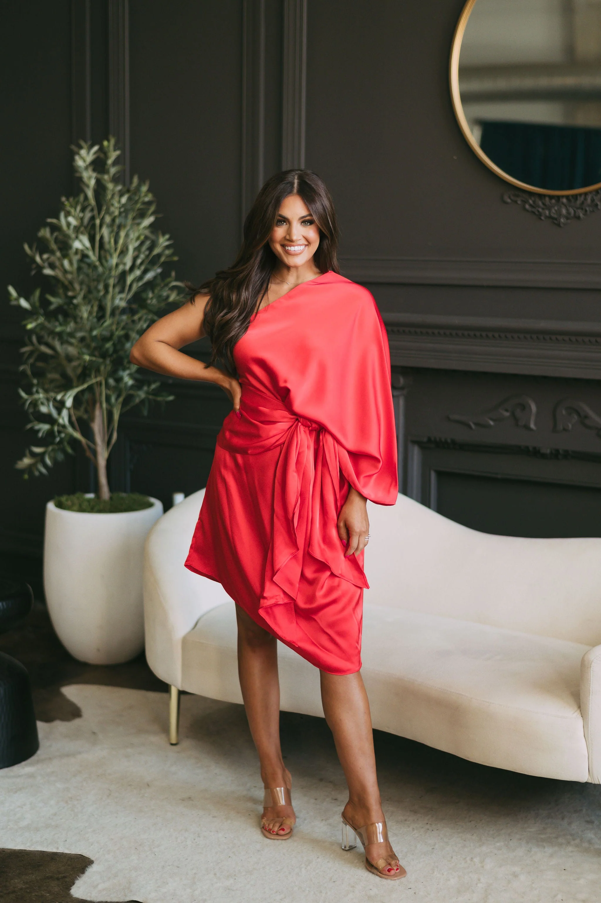 Amelia One Shoulder Dress Red