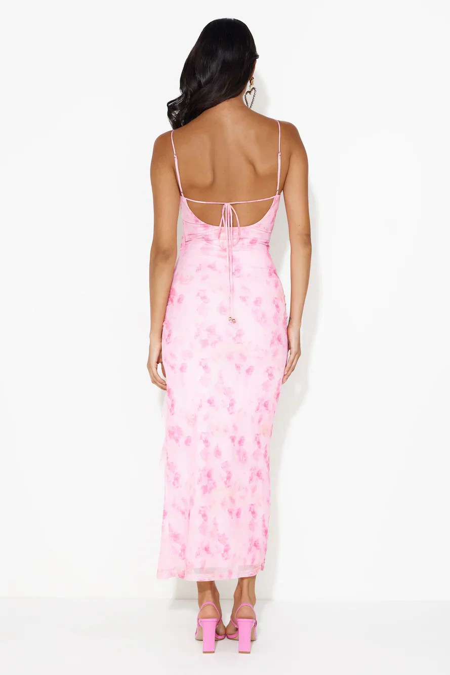 Loving Fun Vibes Frill Mesh Maxi Dress Pink