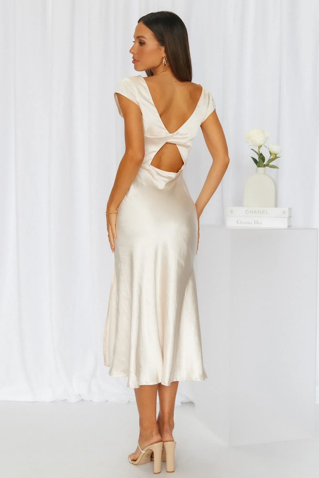 Get In Formation Satin Midi Dress Champagne