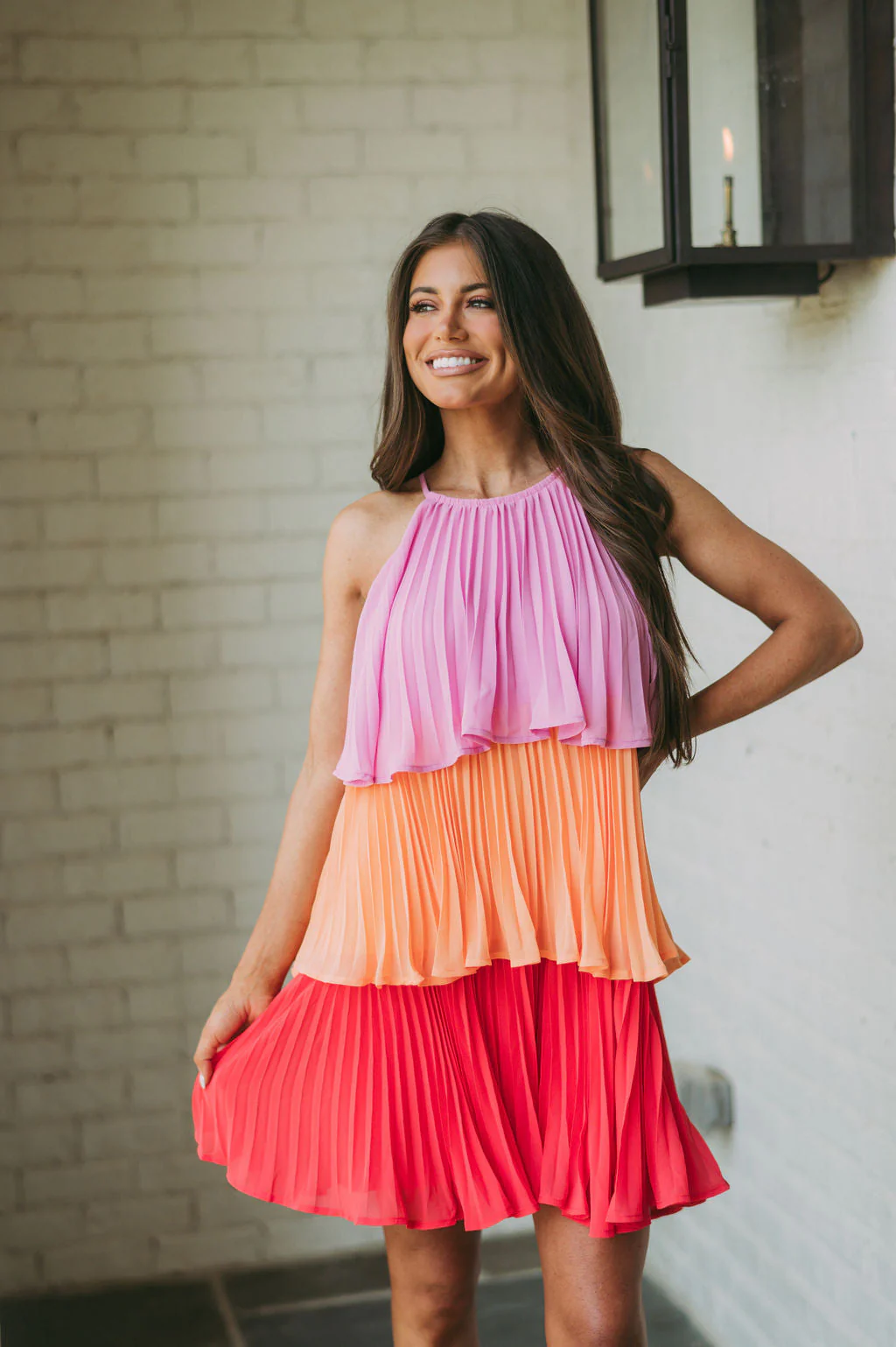 Layered Pleated Halter Dress