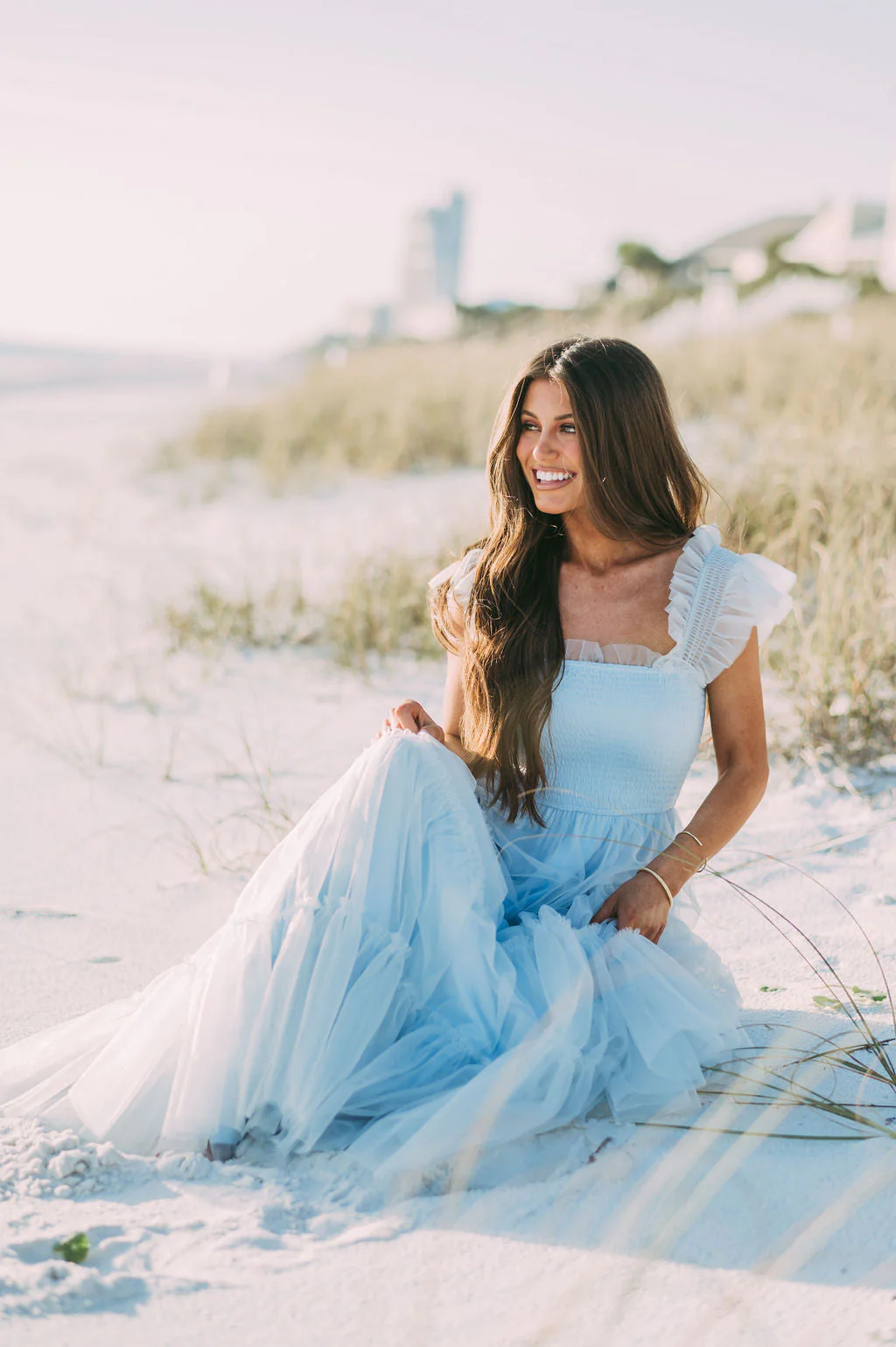 Meleah Tulle Maxi Dress-Light Blue
