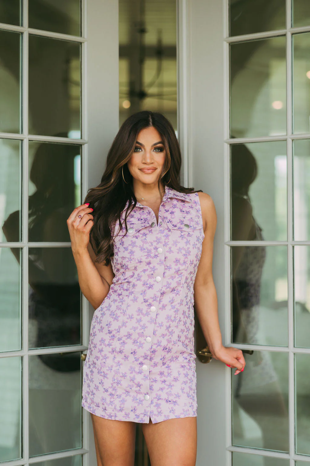 Sleeveless Floral Printed Button Down Dress//PETITE