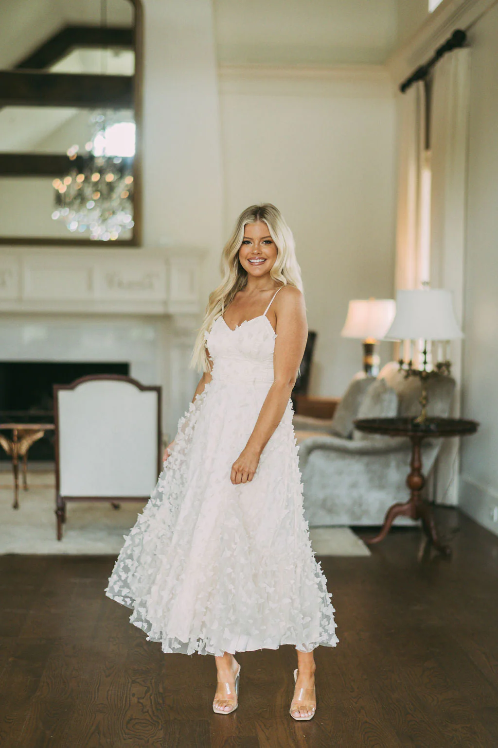 Butterfly Mesh Maxi Dress-Cream