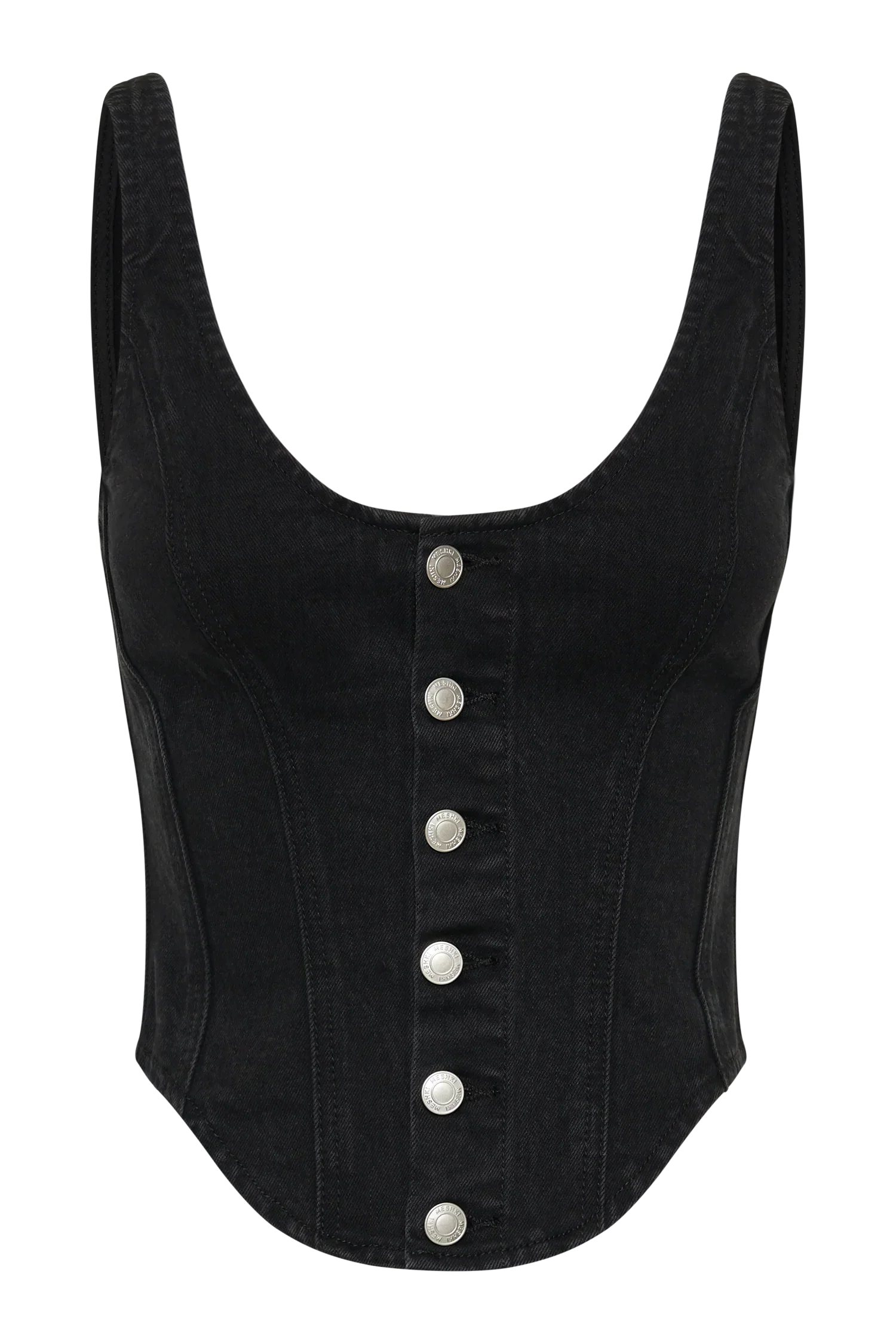 Corset Denim Top - Washed Black