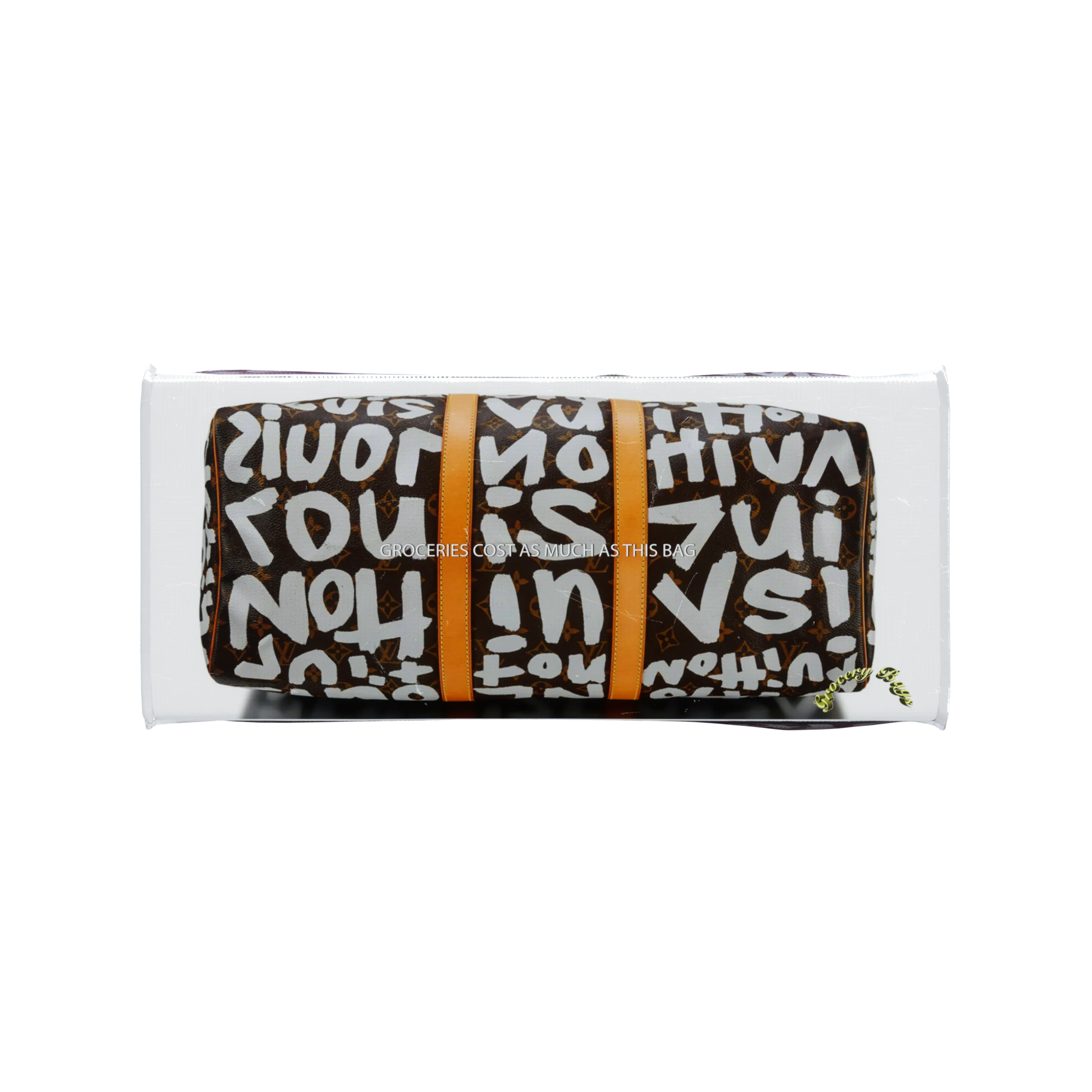 TITA ELVIE DUFFLE GROCERY BAG, BROWN CANVAS, LARGE