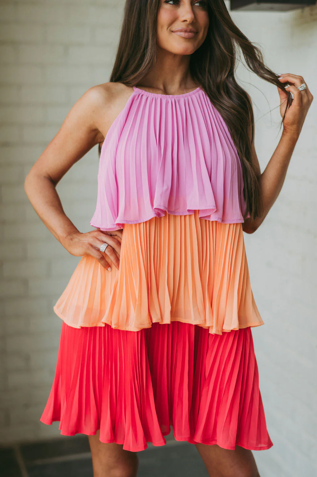 Layered Pleated Halter Dress