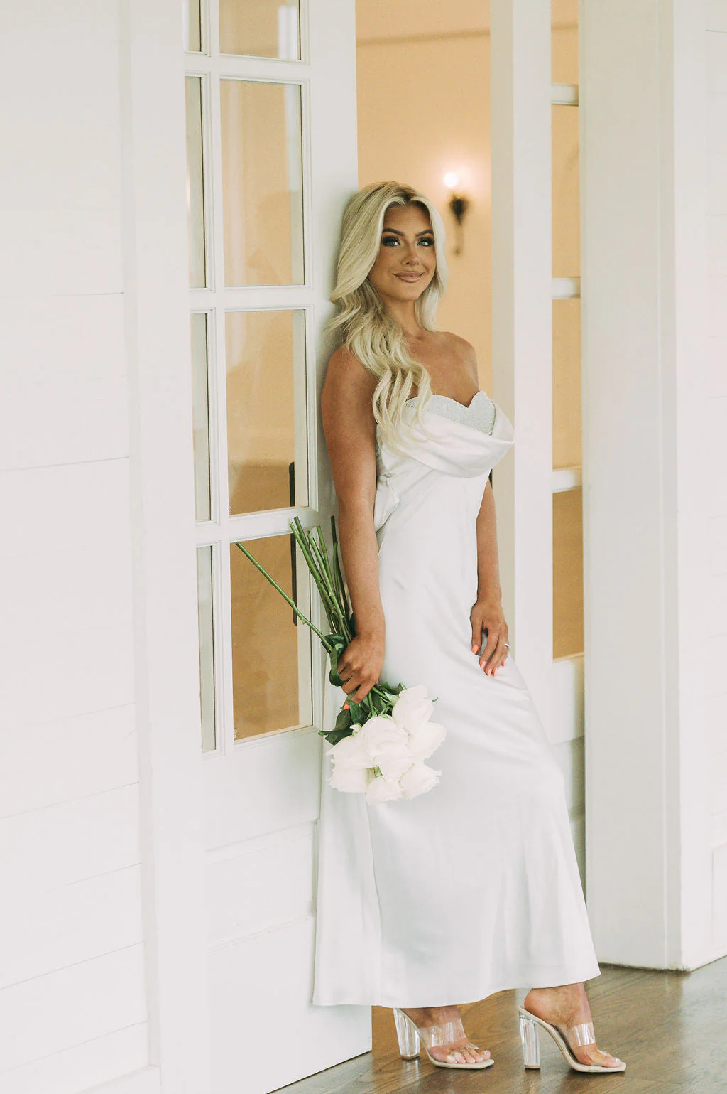 Rhinestone Embellished Sweetheart DressIvory