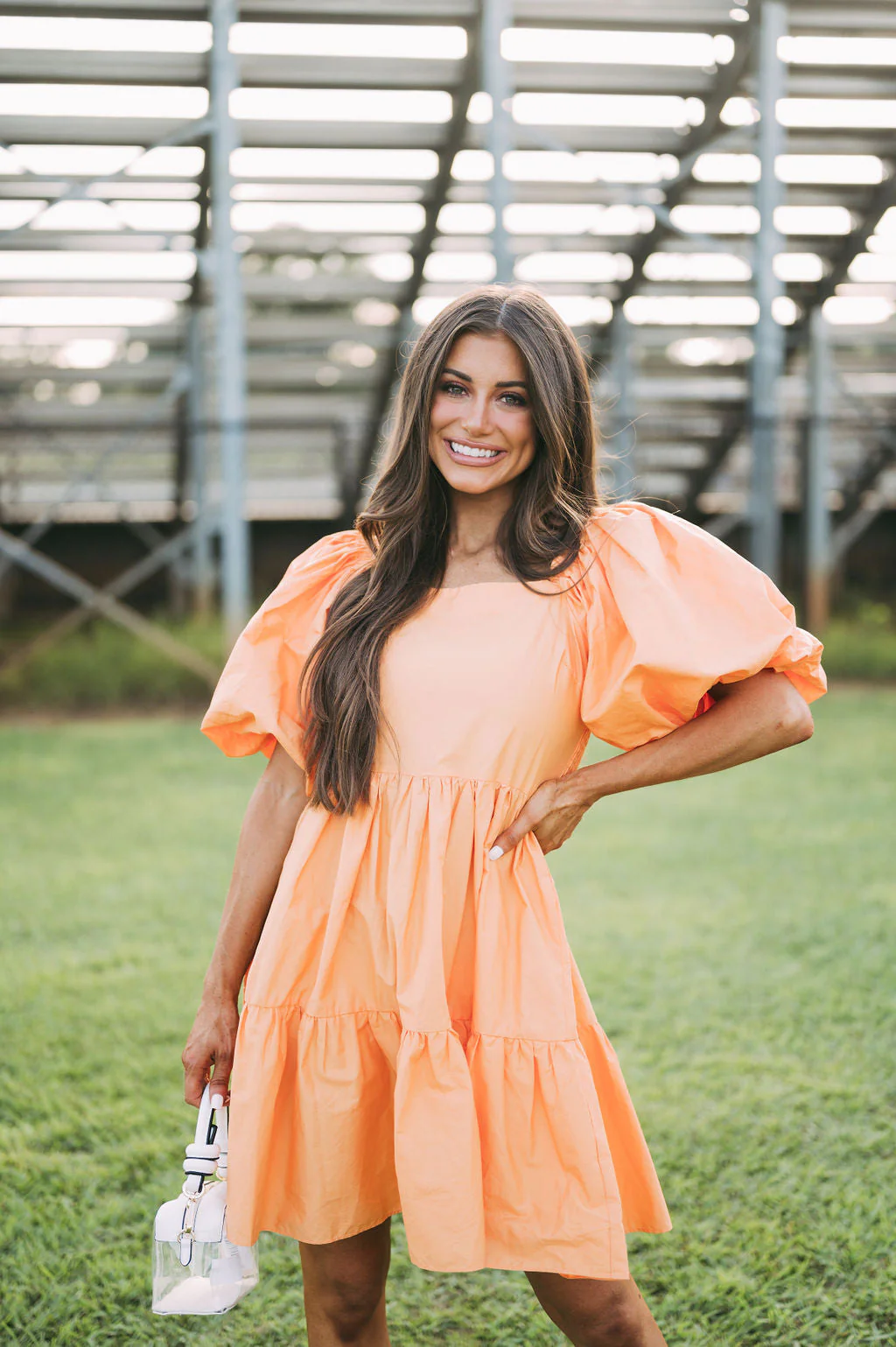 Janie Puff Sleeve Dress-Orange